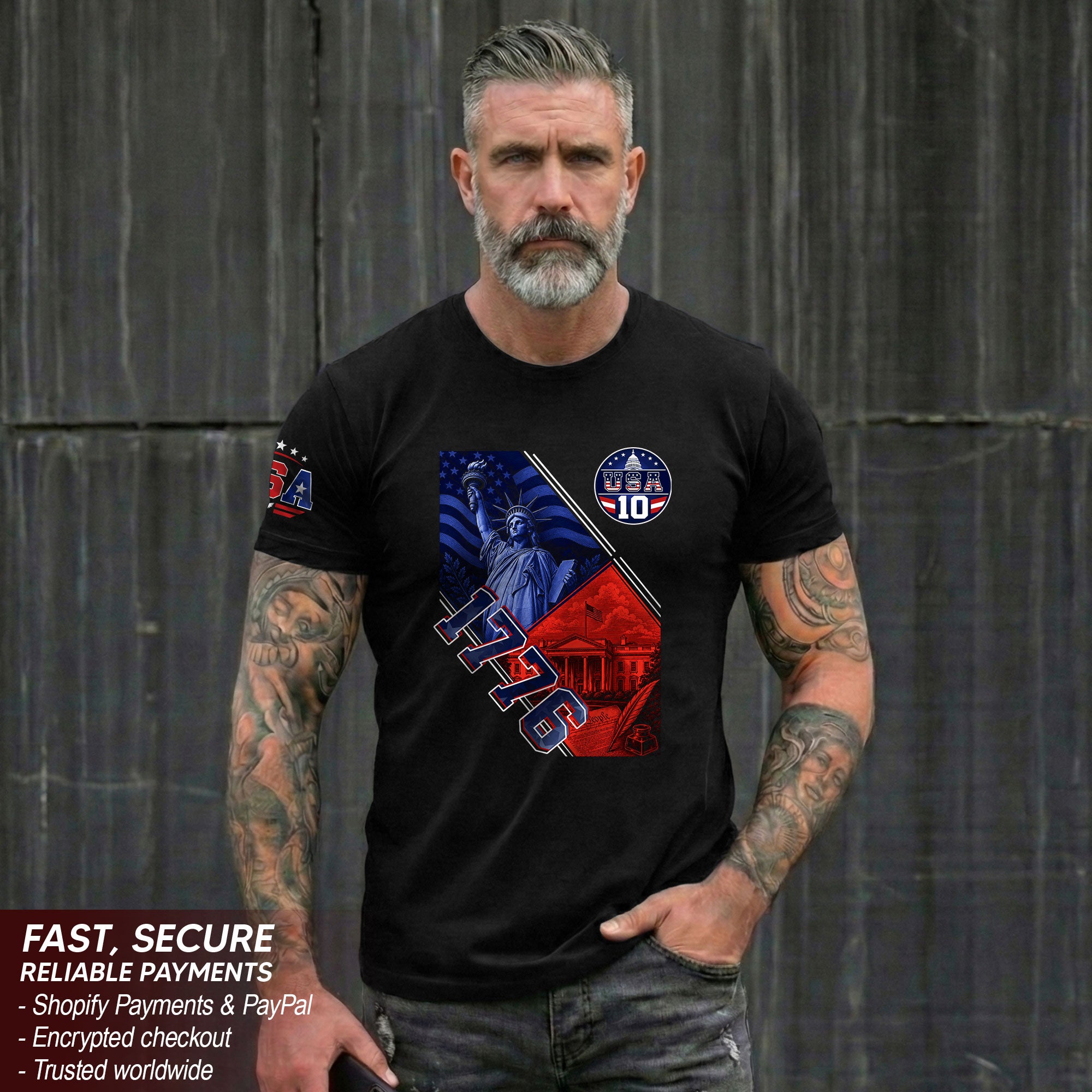 USA 1776 Sport Graphic Tee Patriotic Number 10 Statue Of Liberty Heritage Style Shirt
