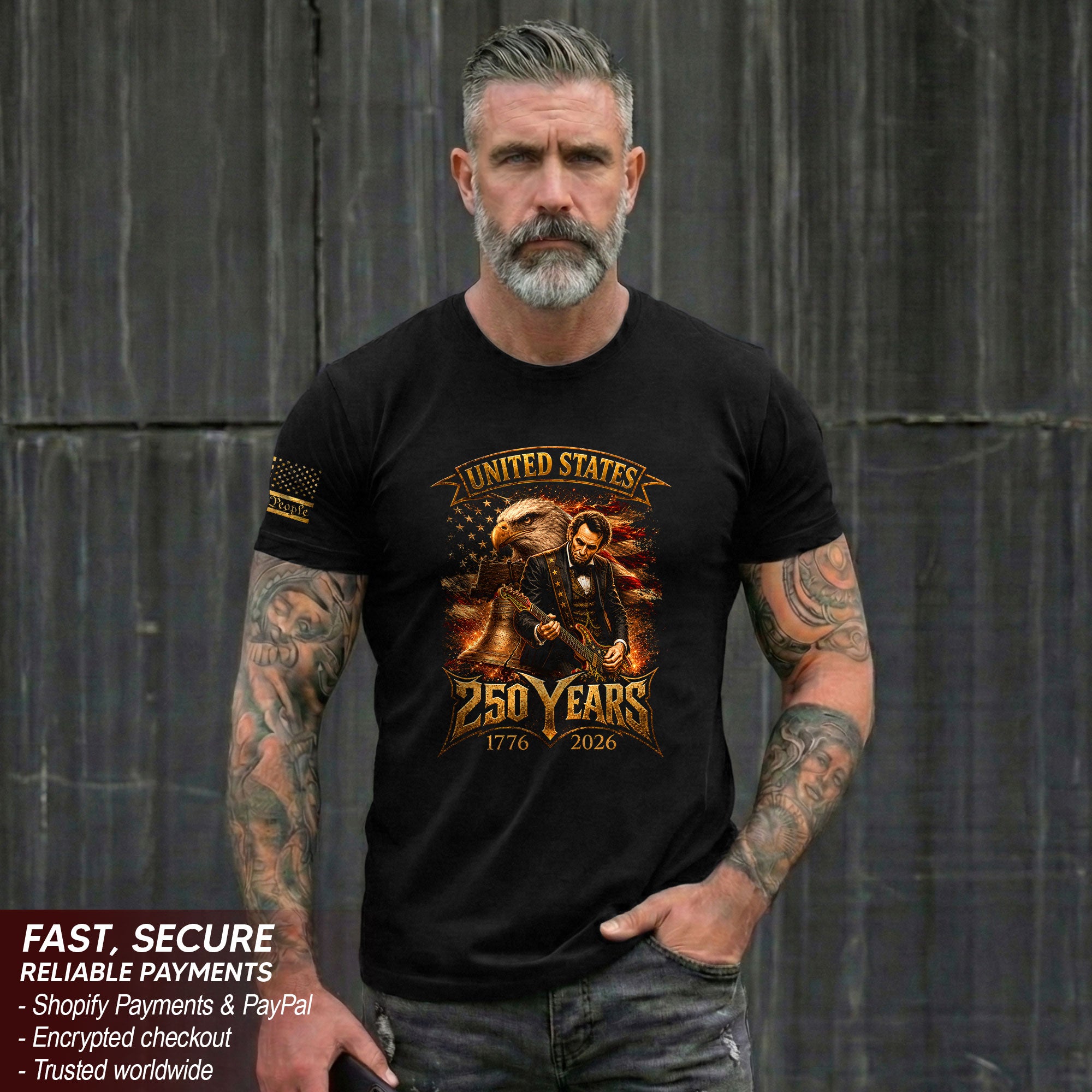 Abraham Lincoln T-Shirt Playing Guitar 1776 2026 Patriotic Eagle Liberty Bell Tee