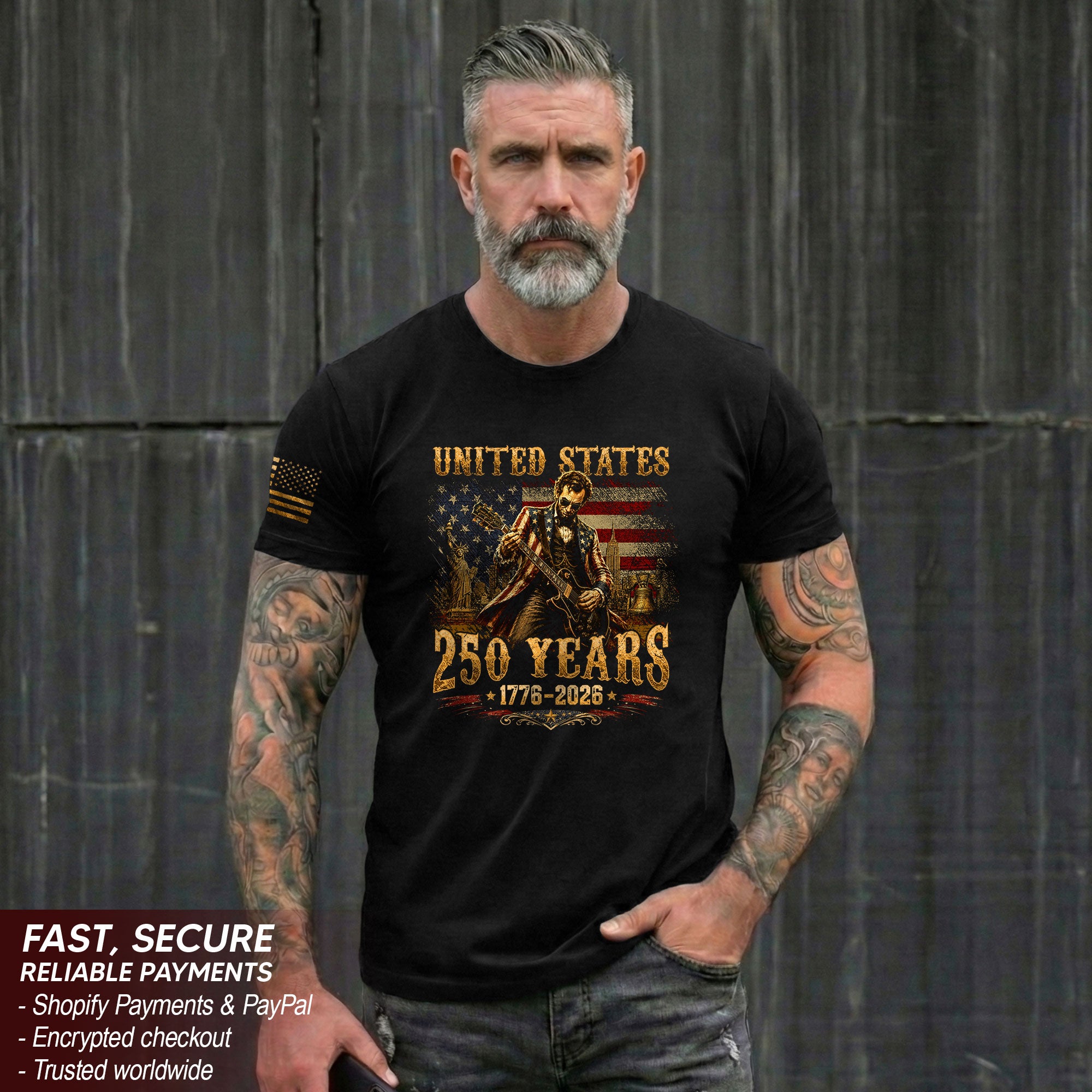 Abraham Lincoln T-Shirt Playing Guitar 1776 2026 Patriotic Statue Liberty Graphic Tee