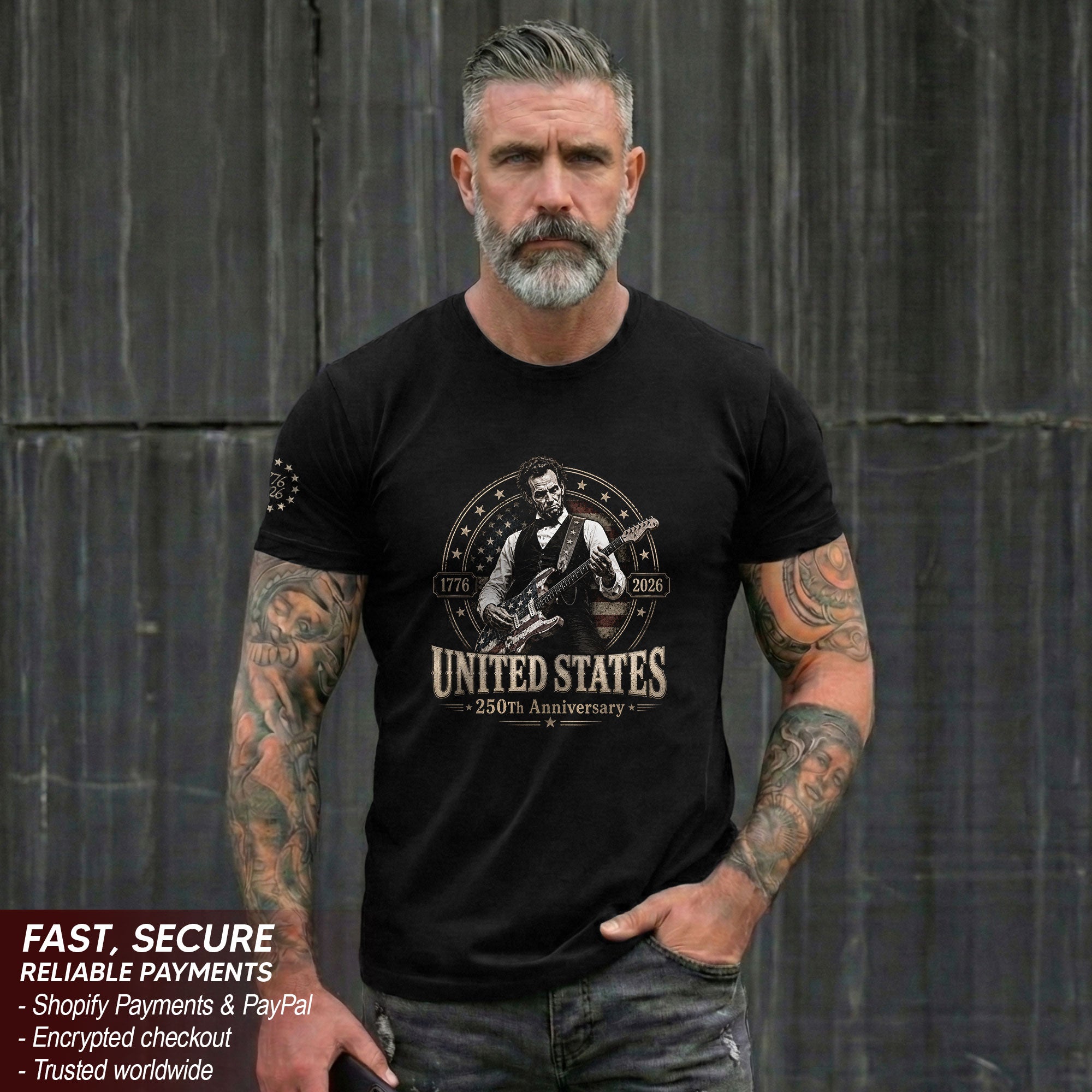 Mens T Shirt Patriotic 250 Years 1776-2026 Abraham Lincoln Star Badge Graphic Tee - Rust Field Wear