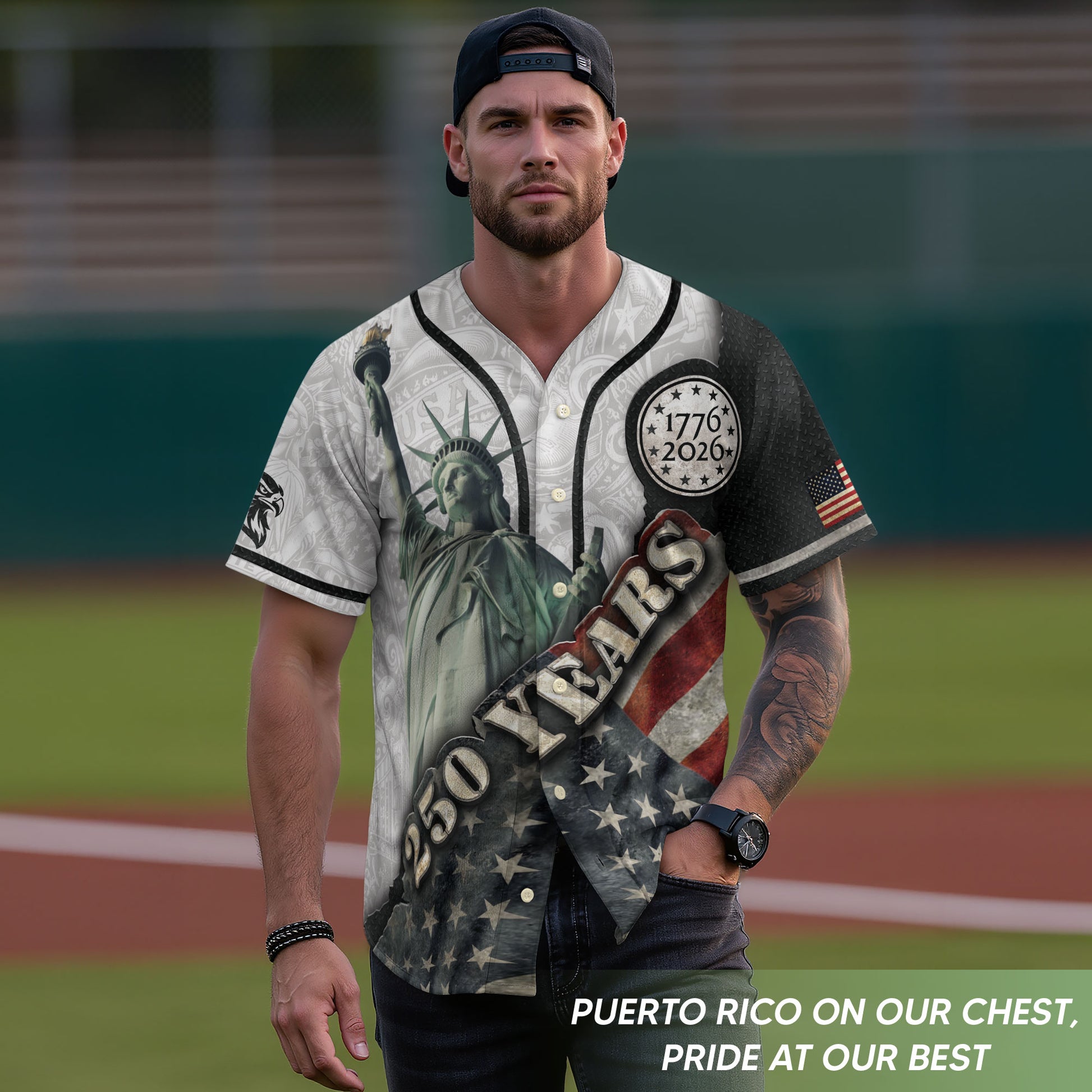 250 Years America Baseball Jersey Vintage Patriotic 1776 2026 American Pride - Rust Field Wear