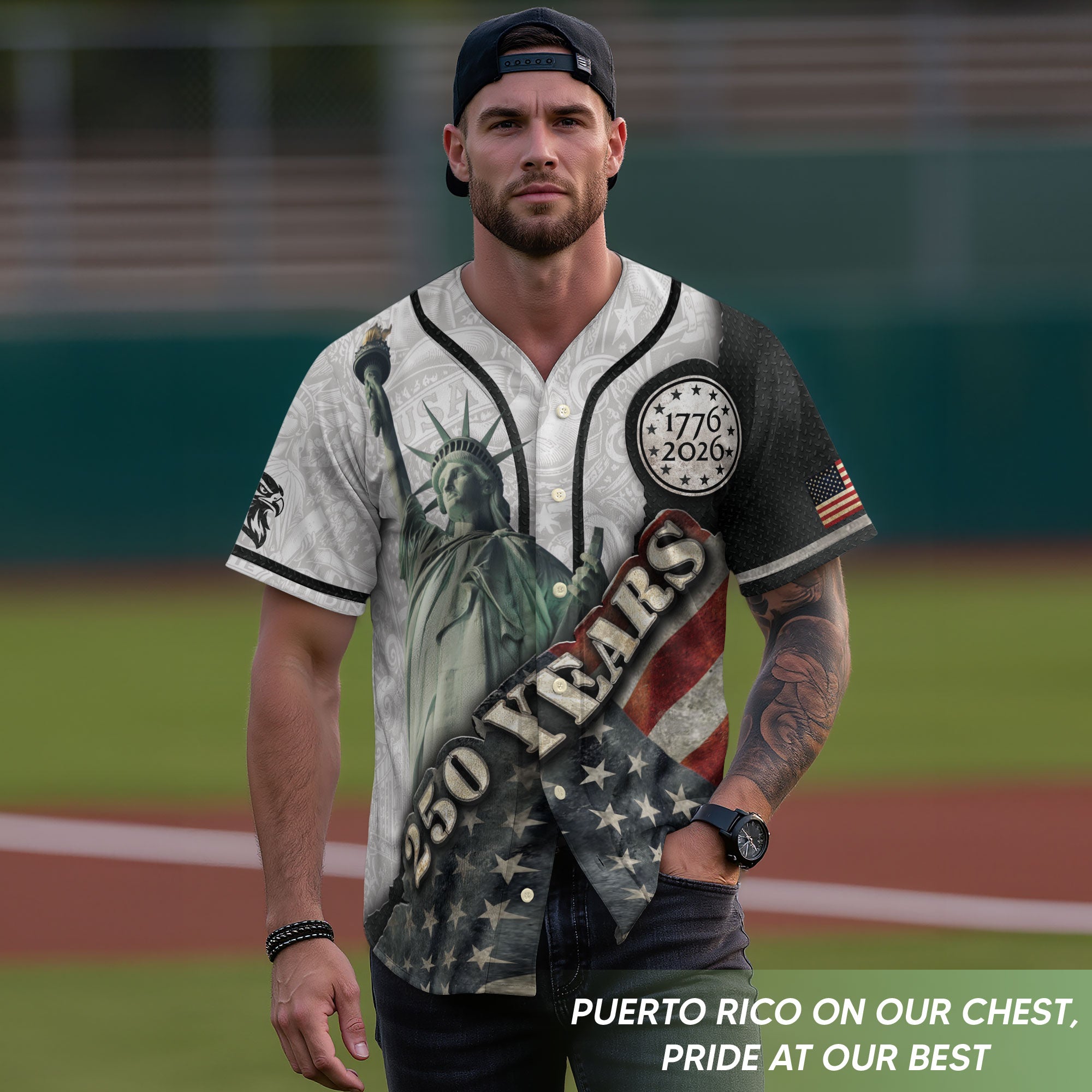 250 Years America Baseball Jersey Vintage Patriotic 1776 2026 American Pride - Rust Field Wear