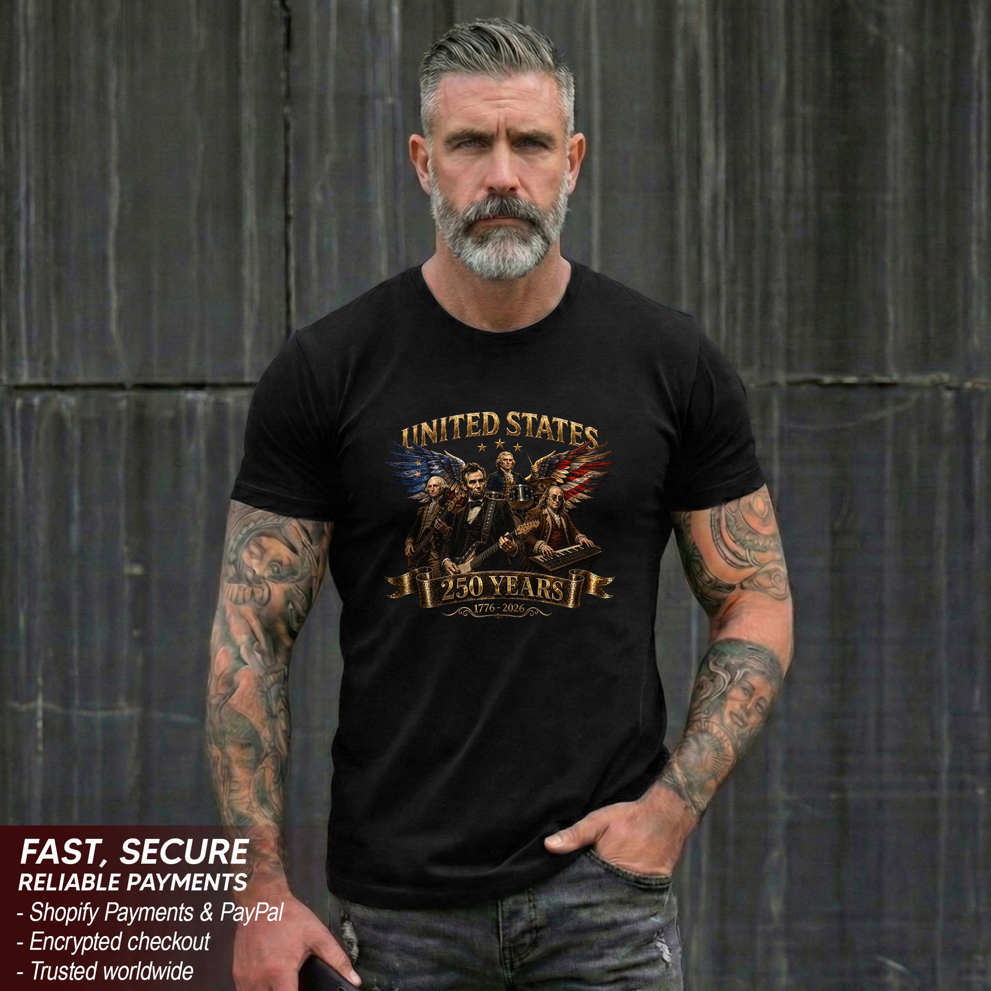 Patriotic Presidents Eagle Wings Rock Band T Shirt 250 Years 1776-2026 Vintage Tee - Rust Field Wear