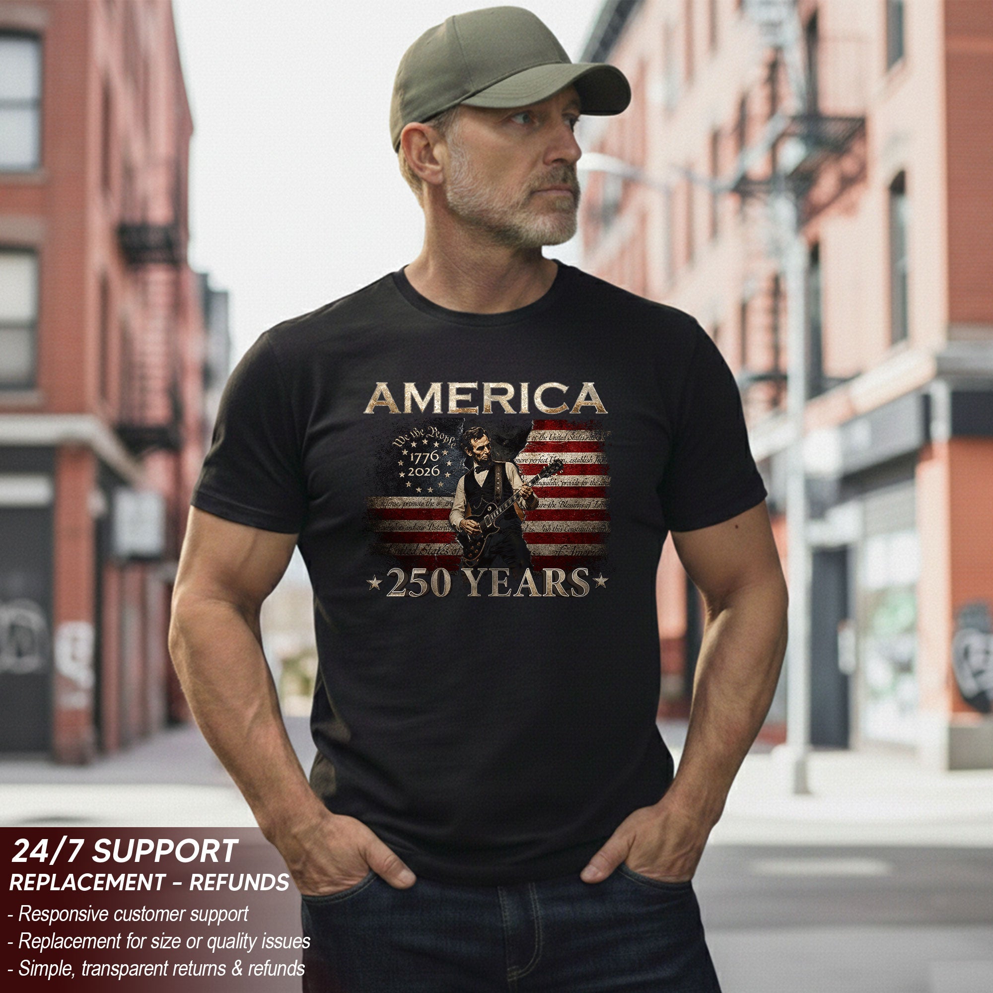 Lincoln America 250 Years 1776 2026 Patriotic Graphic T Shirt Unisex Summer Tee