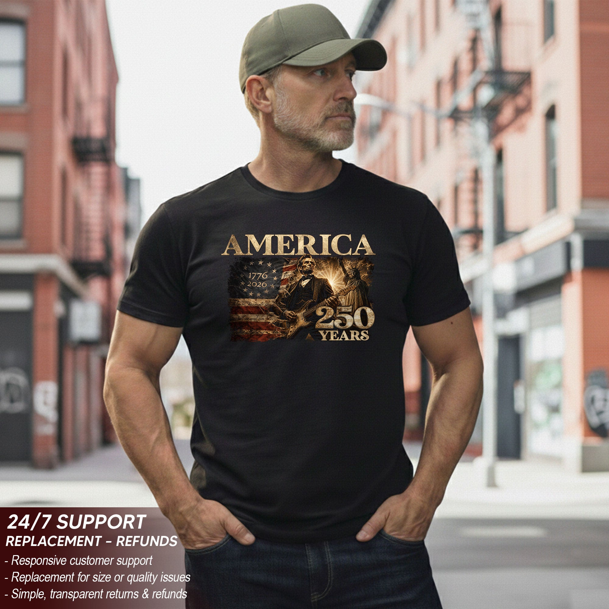 America 250 Years Lincoln T Shirt Patriotic Historical Graphic Unisex Casual Tee