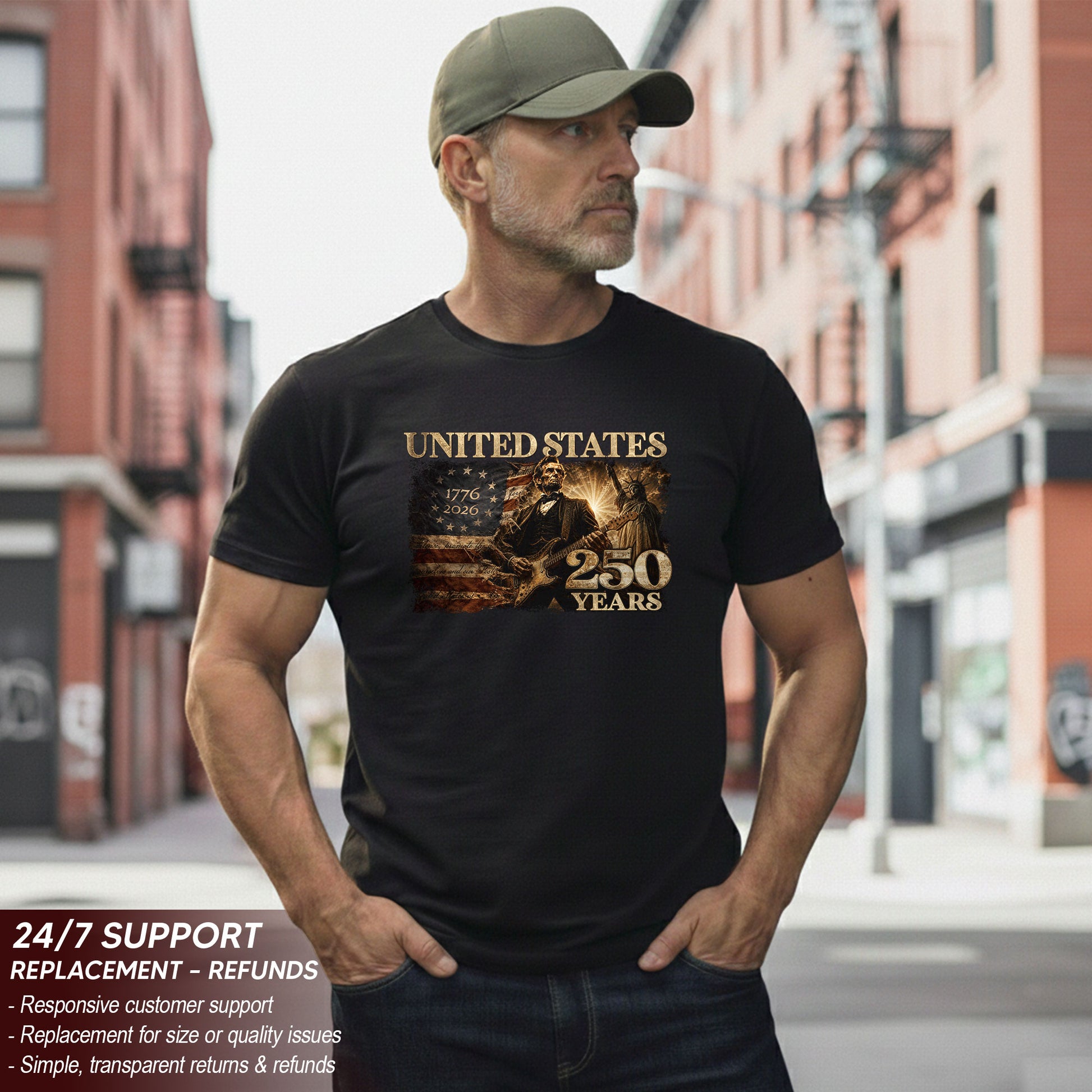 1776-2026 Patriotic Historical Graphic T Shirt - Lincoln Unisex Casual Wear Tee - Rust Field Wear