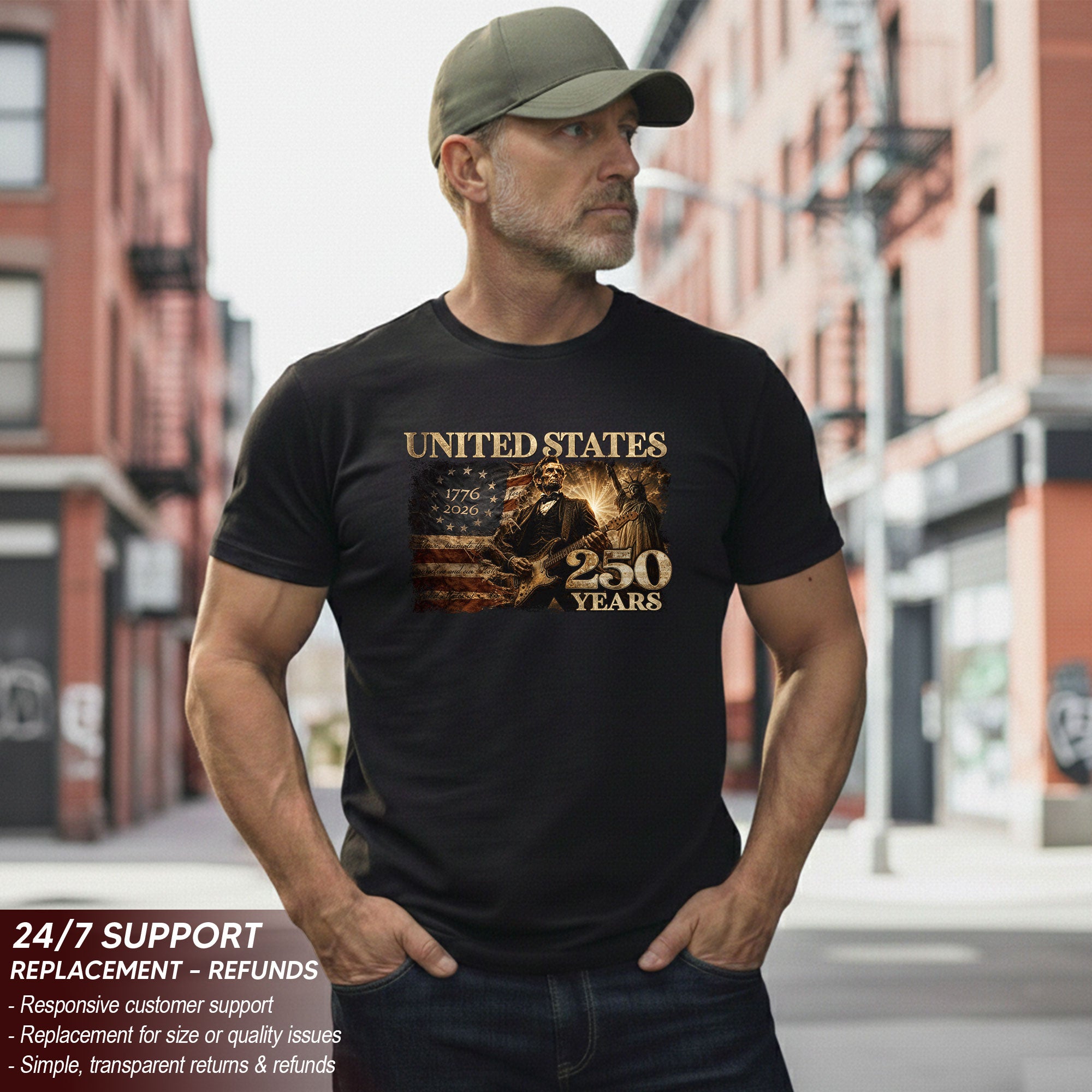 1776-2026 Patriotic Historical Graphic T Shirt - Lincoln Unisex Casual Wear Tee - Rust Field Wear