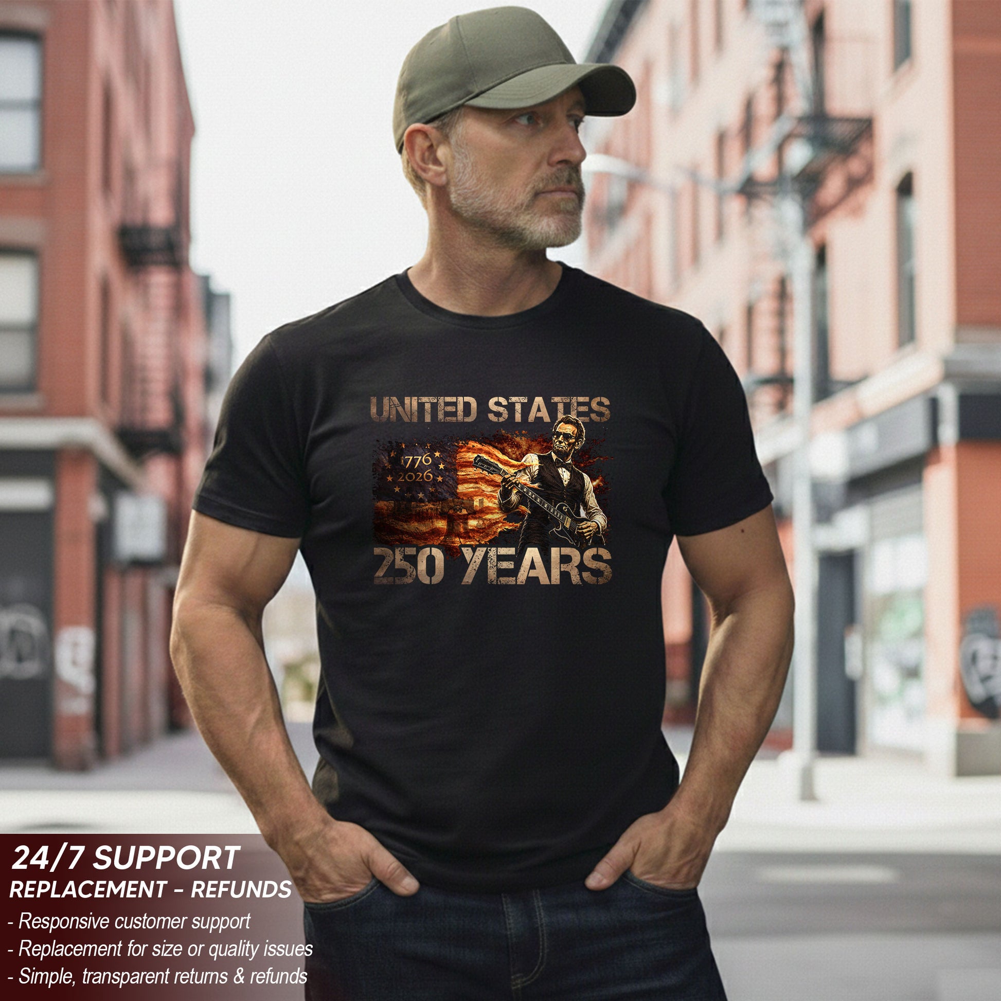 Abraham Lincoln 1776-2026 Patriotic Graphic Tee - Unisex Summer Apparel for Fans - Rust Field Wear