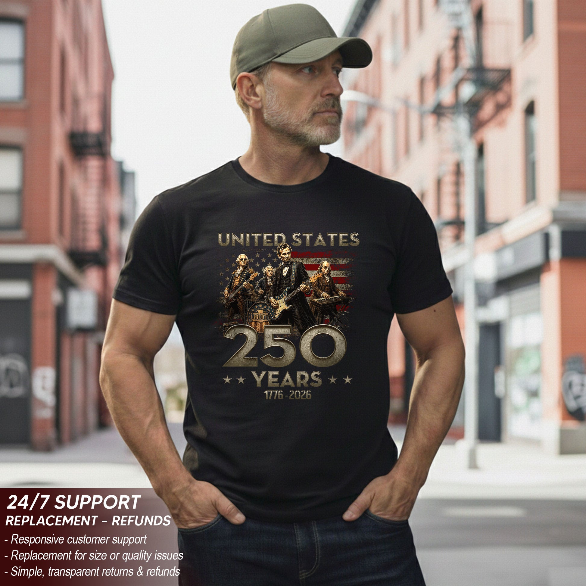 1776-2026 Presidents Band Graphic T Shirt - Lincoln Patriotic Unisex Summer Tee - Rust Field Wear