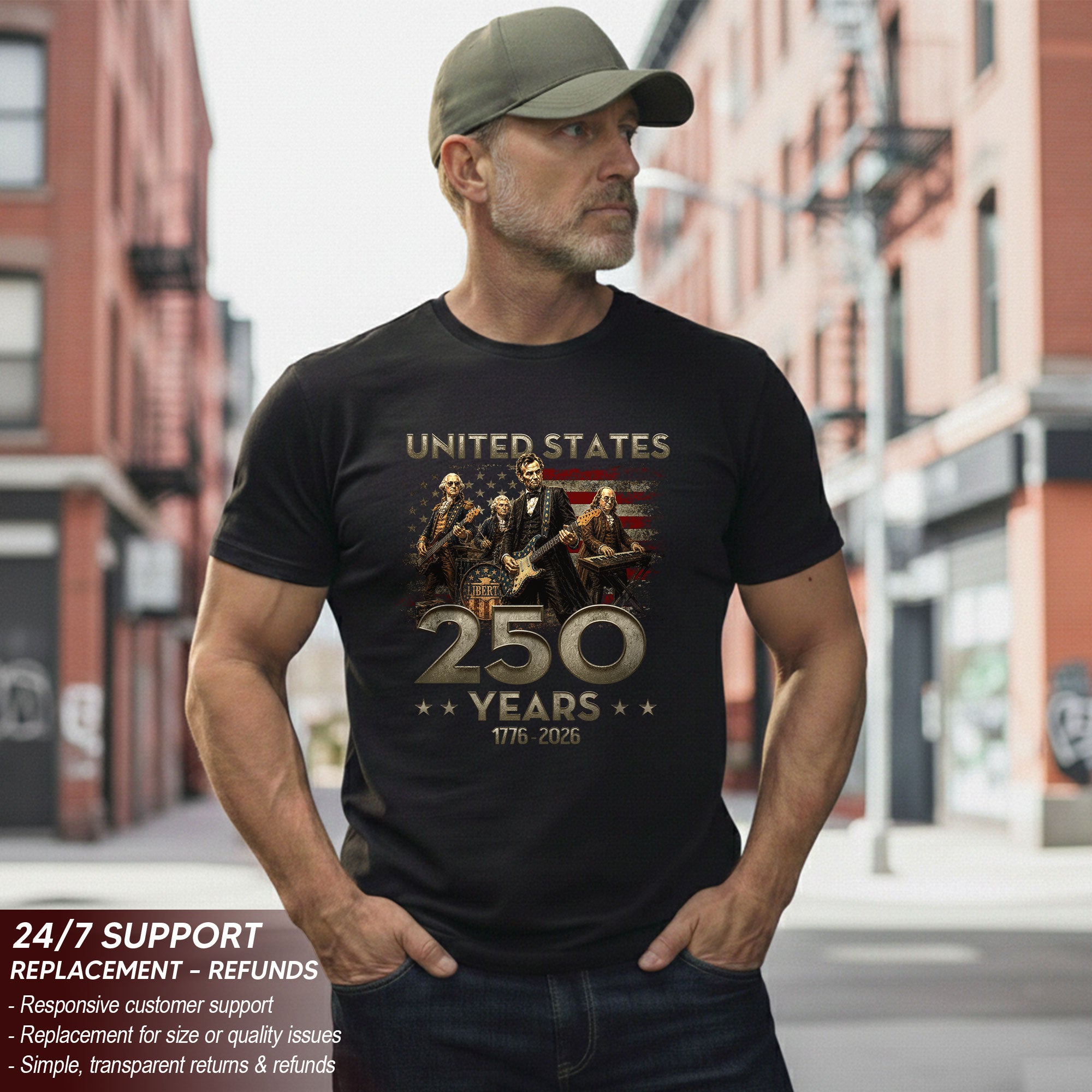 1776-2026 Presidents Band Graphic T Shirt - Lincoln Patriotic Unisex Summer Tee - Rust Field Wear