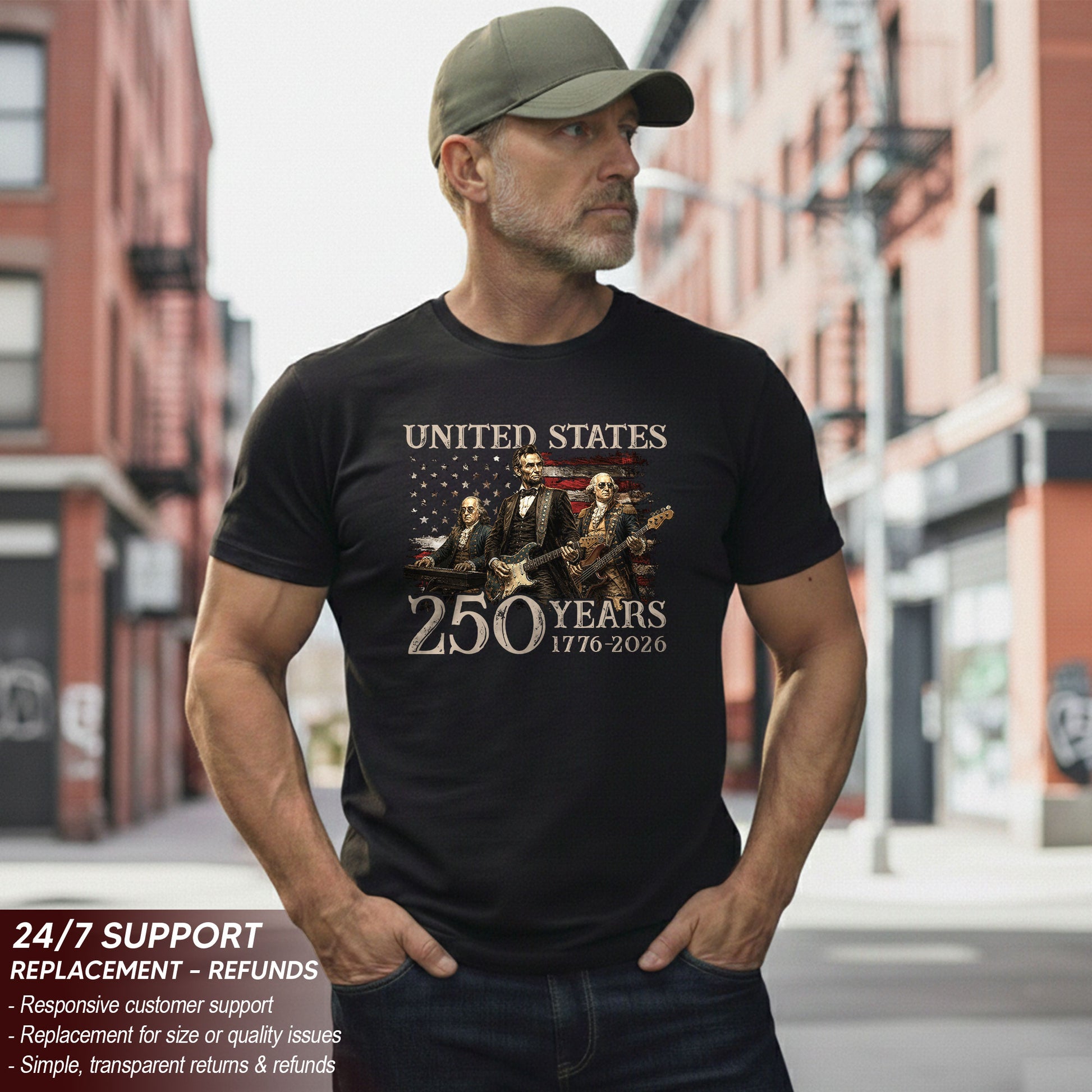 Graphic 1776-2026 Lincoln Presidents T Shirt - Patriotic Unisex Summer Wear Item - Rust Field Wear