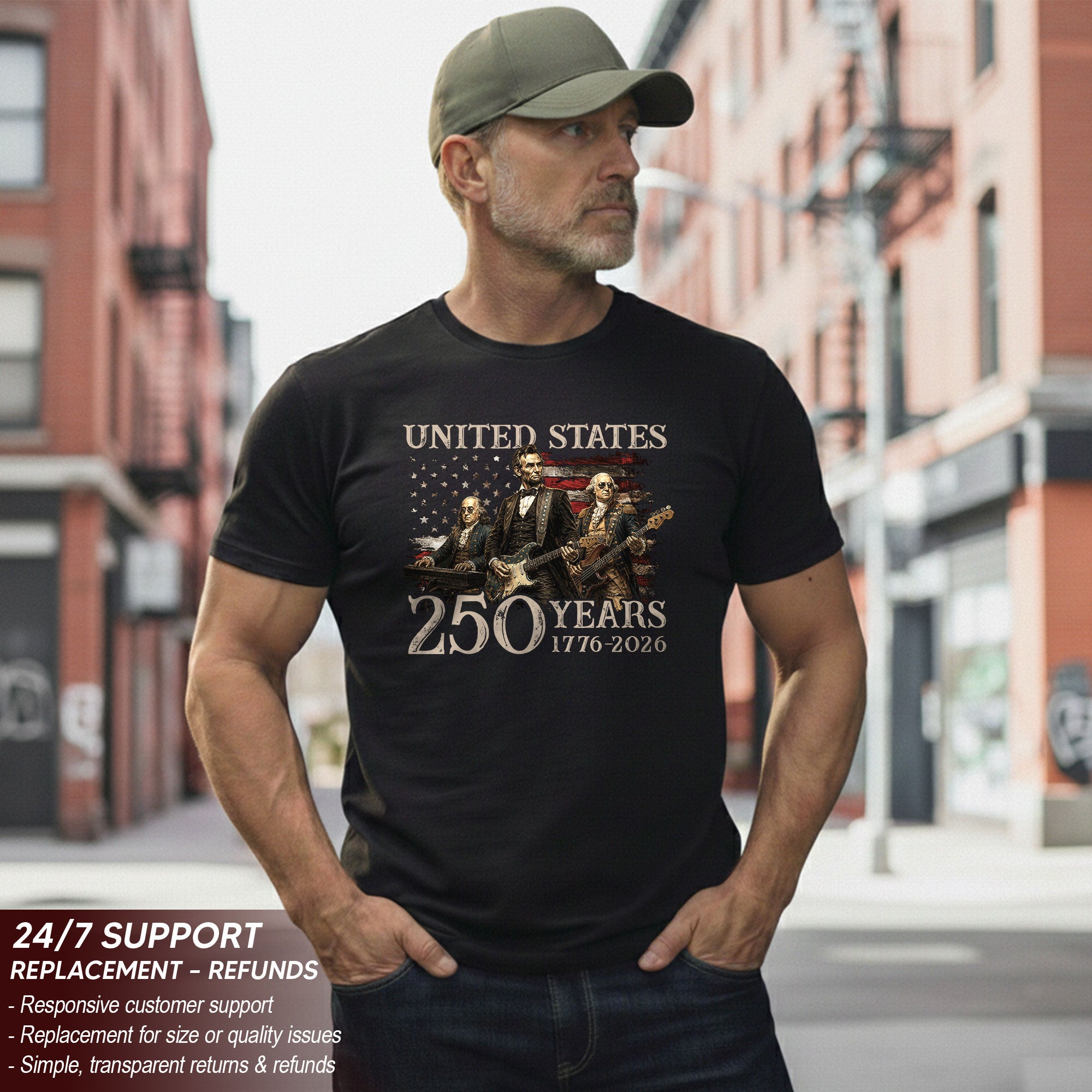 Graphic 1776-2026 Lincoln Presidents T Shirt - Patriotic Unisex Summer Wear Item - Rust Field Wear