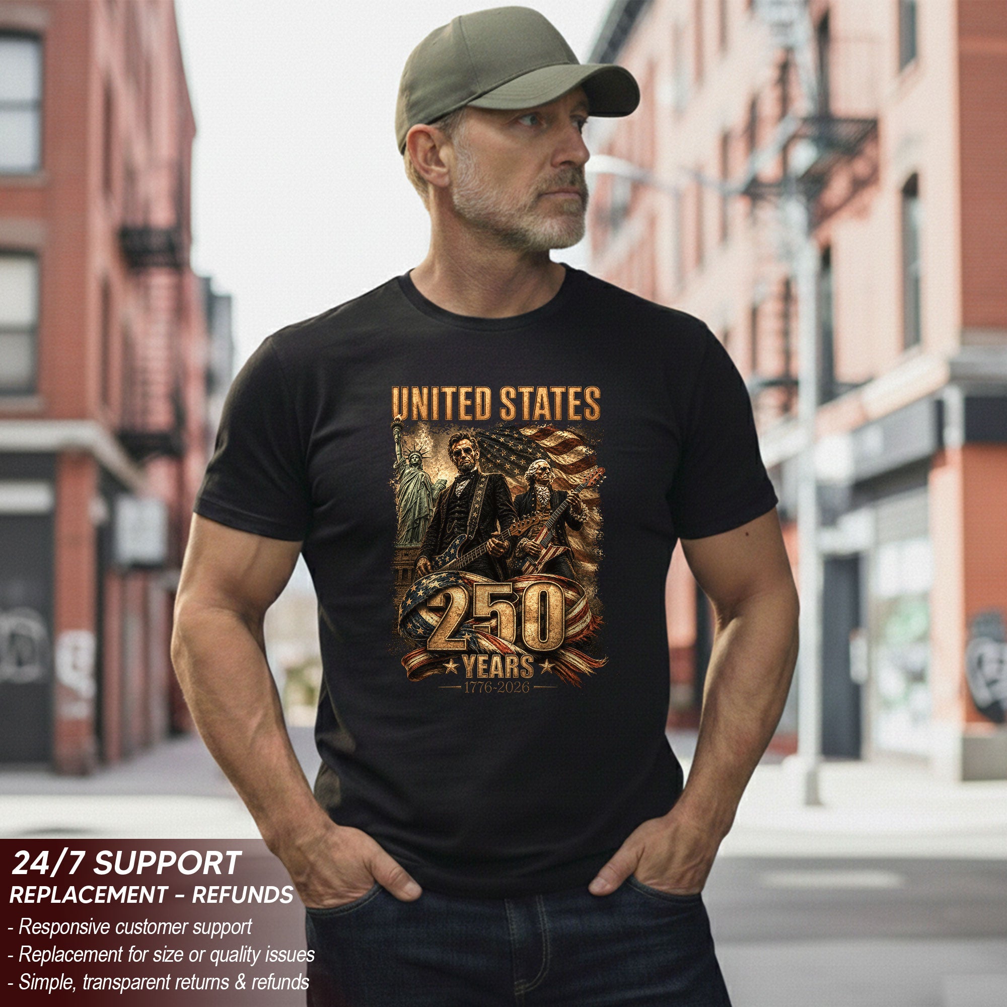 Patriotic 1776-2026 Presidents T Shirt - Lincoln Washington Graphic Unisex Top Item - Rust Field Wear