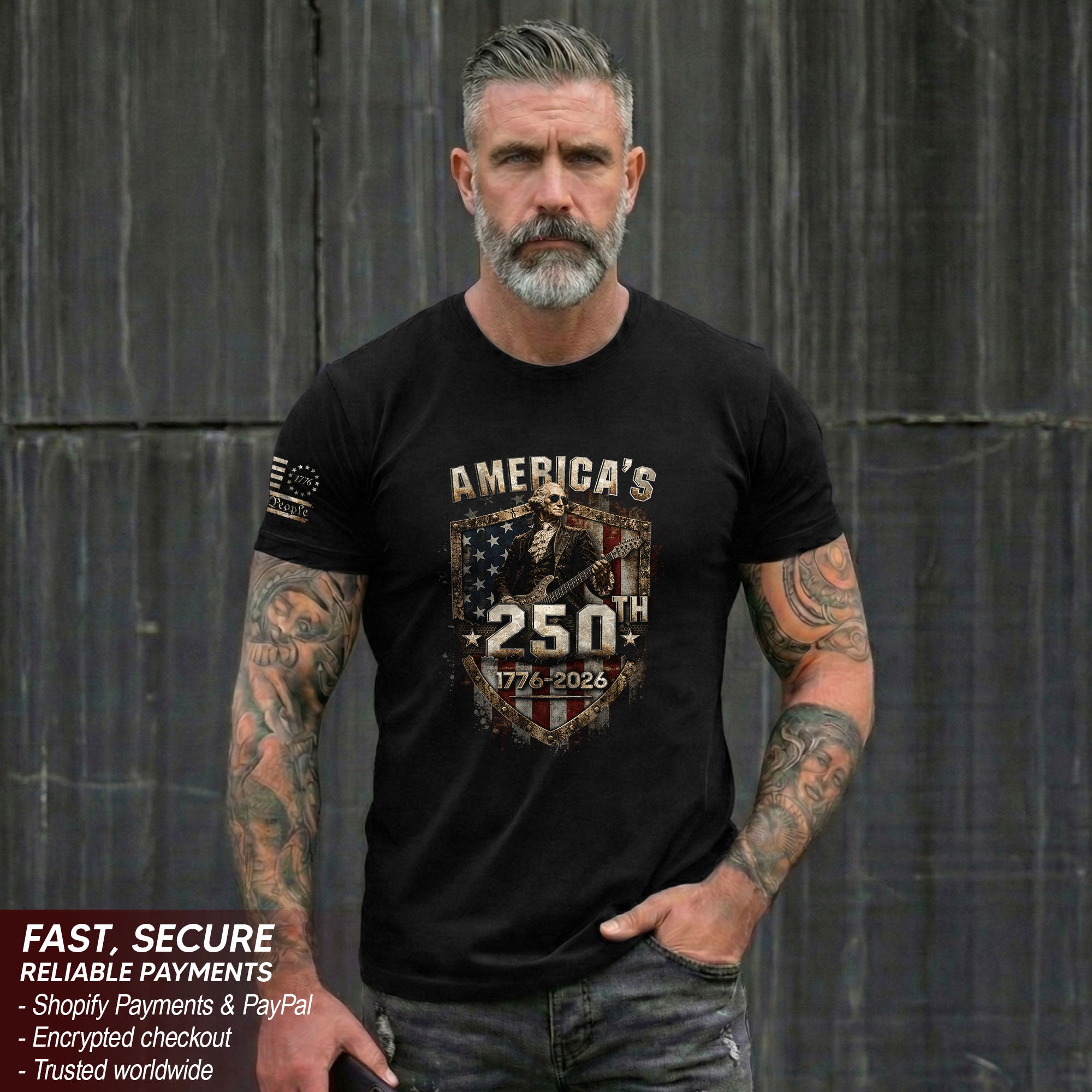 George Washington Guitar T-Shirt 1776-2026 Patriotic Graphic Tee Historical Anniversary Gift