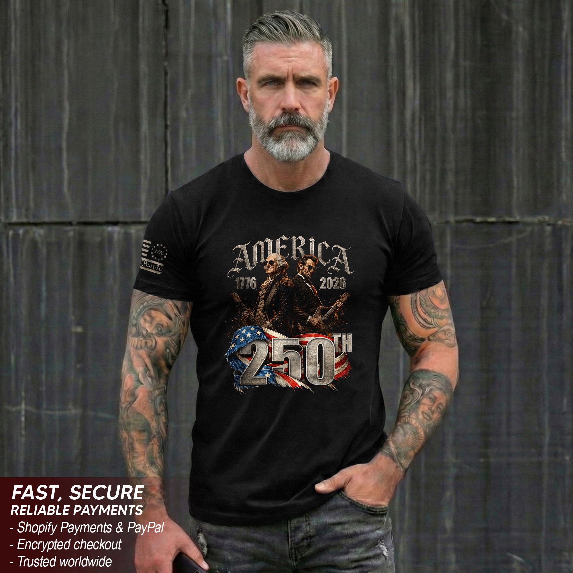 Washington Lincoln Guitar T-Shirt 1776-2026 Historical Patriotic Graphic Tee Anniversary Gift
