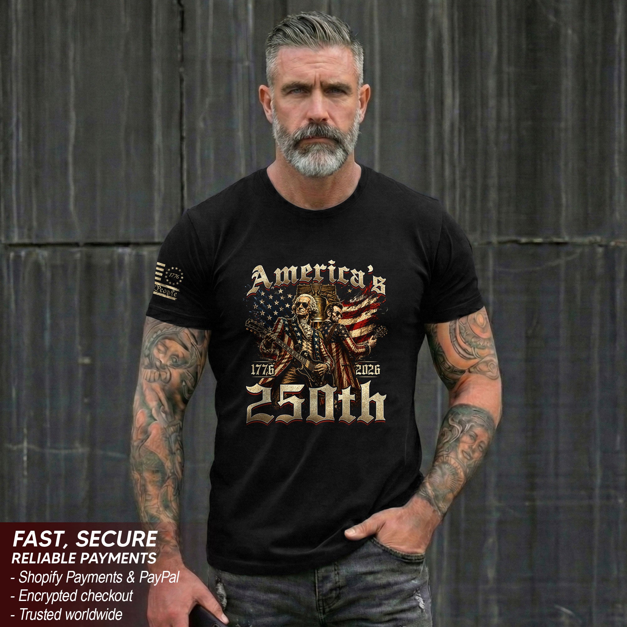 Washington and Lincoln Guitar Shirt 1776-2026 Patriotic Graphic Tee Historical Legacy Apparel