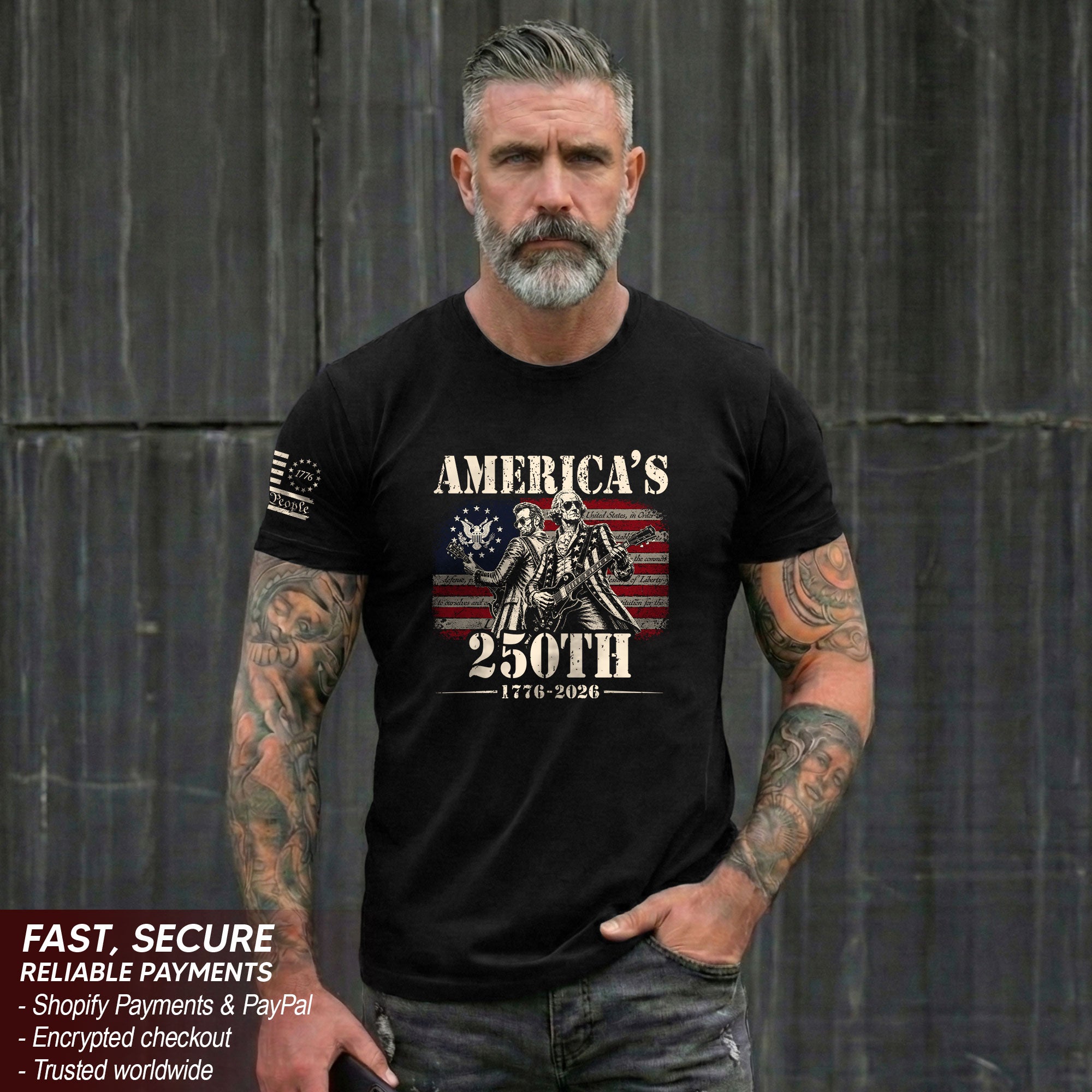 Historical Figures Guitar Hero Shirt 1776-2026 Patriotic Graphic Tee Anniversary Outfit
