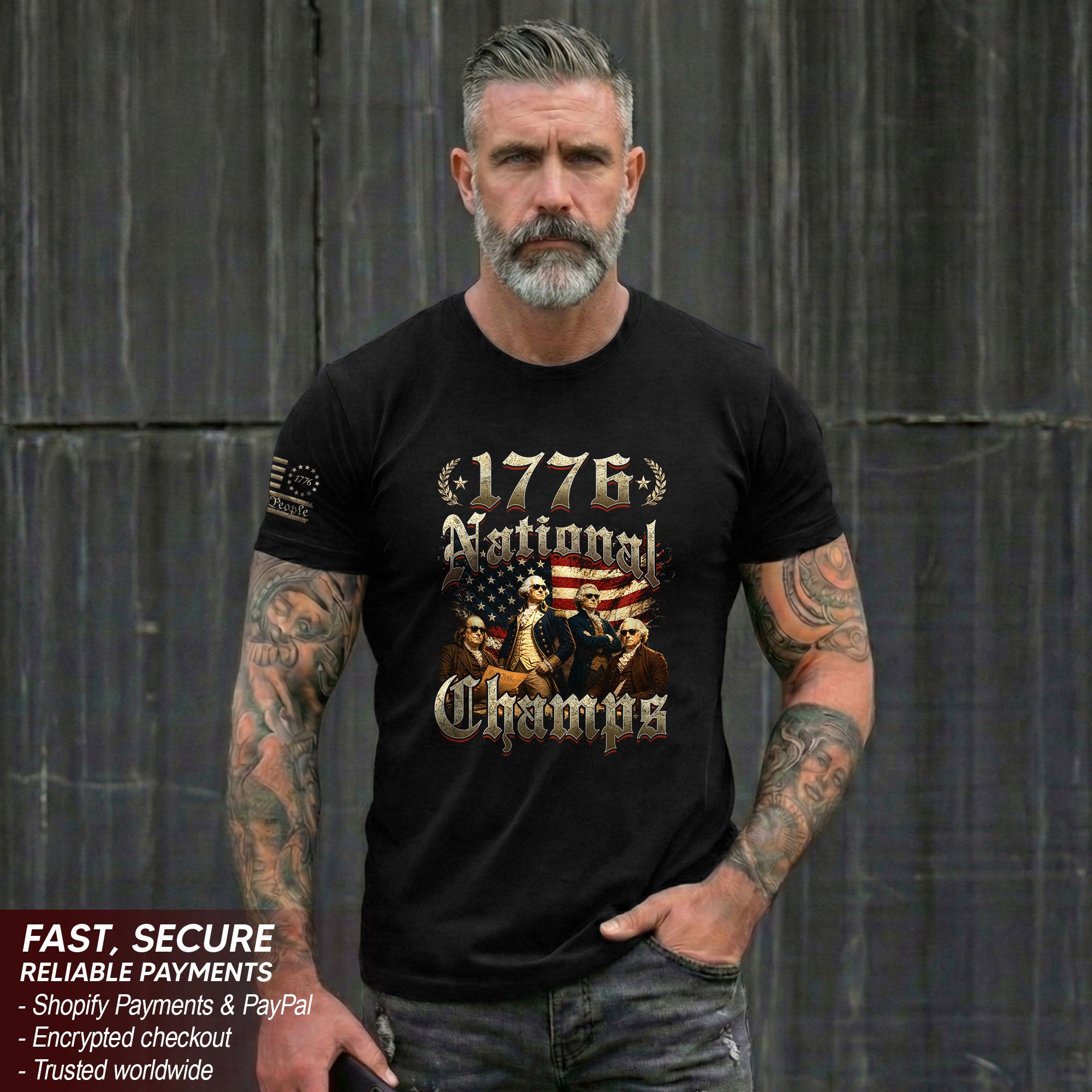 1776 National Champs T-Shirt Vintage US Founding Fathers Patriotic 4th of July Graphic Tee