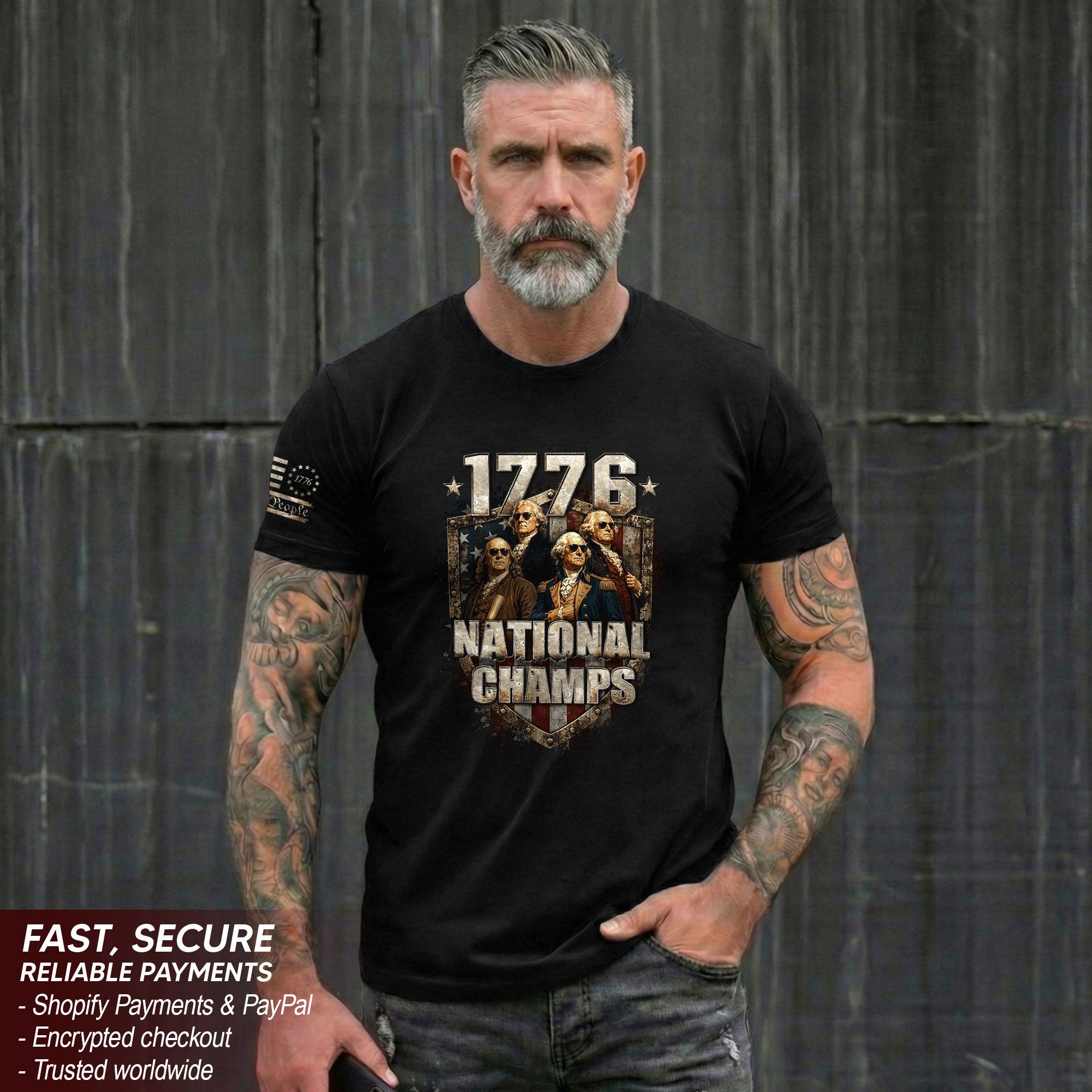 1776 National Champs Shirt Retro Patriotic Shield American Pride Independence Day Graphic Tee