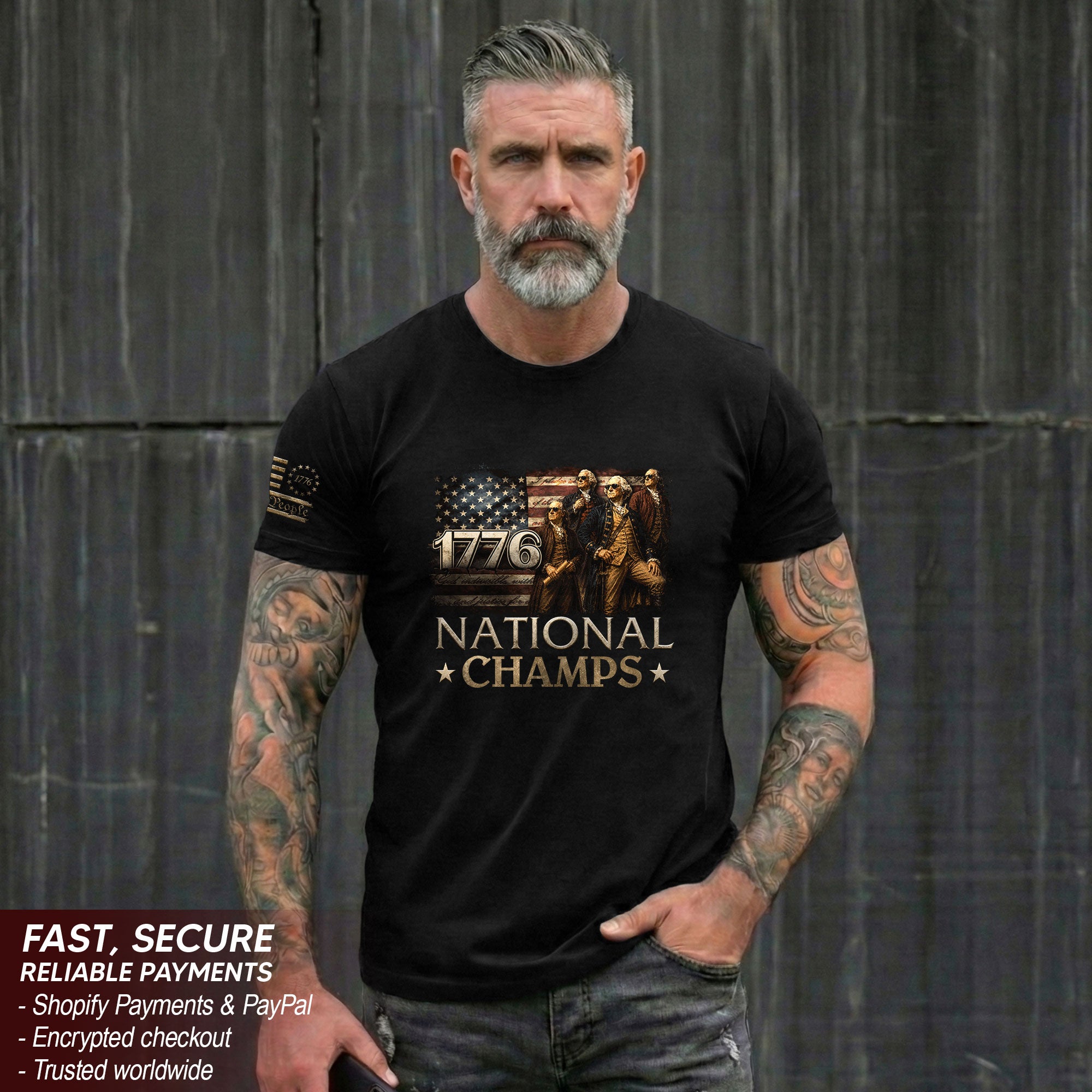 1776 National Champs T-Shirt Patriotic US Founding Fathers 4th of July Vintage Graphic Tee