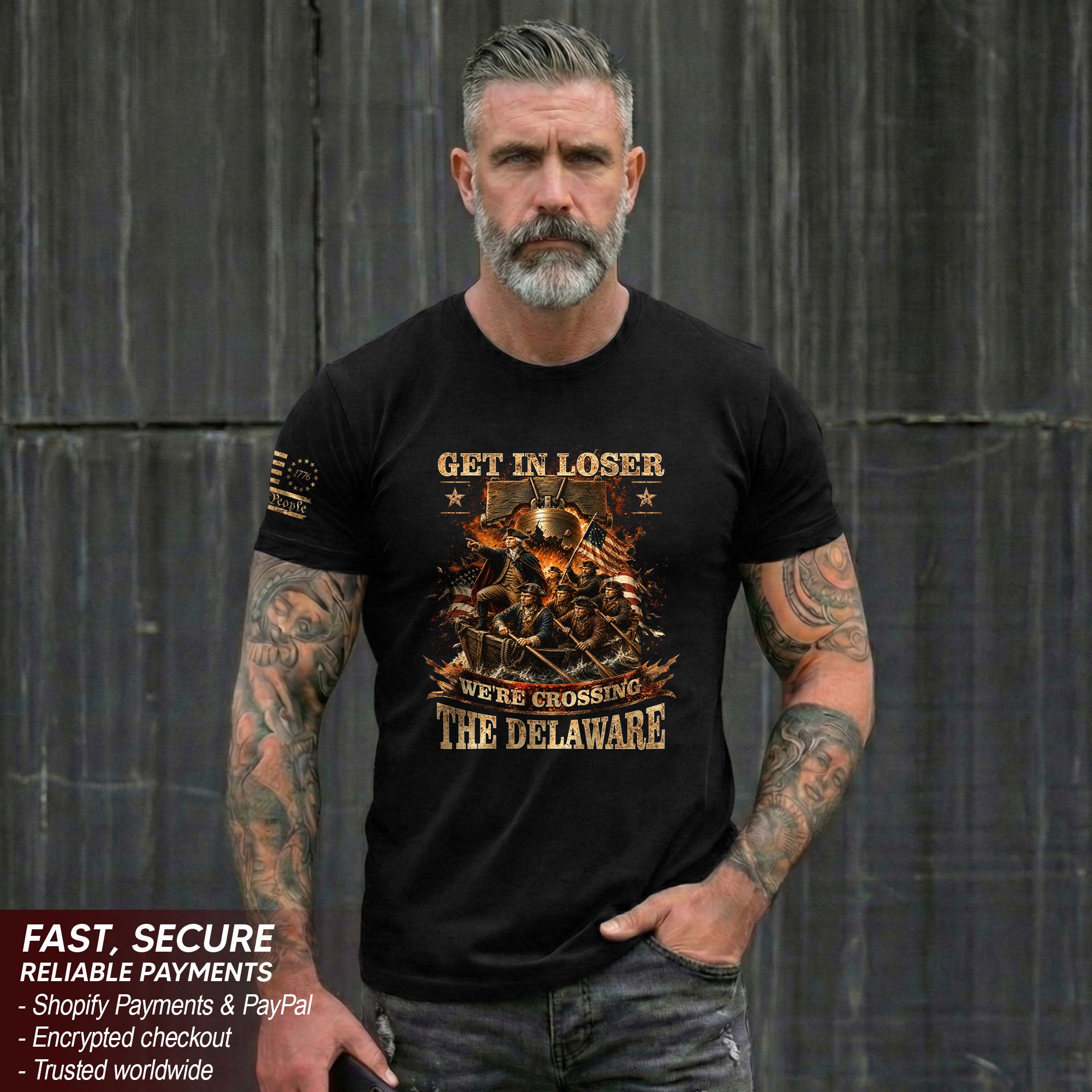 Get In Loser We're Crossing The Delaware T-Shirt Revolutionary War Patriotic Sleeve Tee