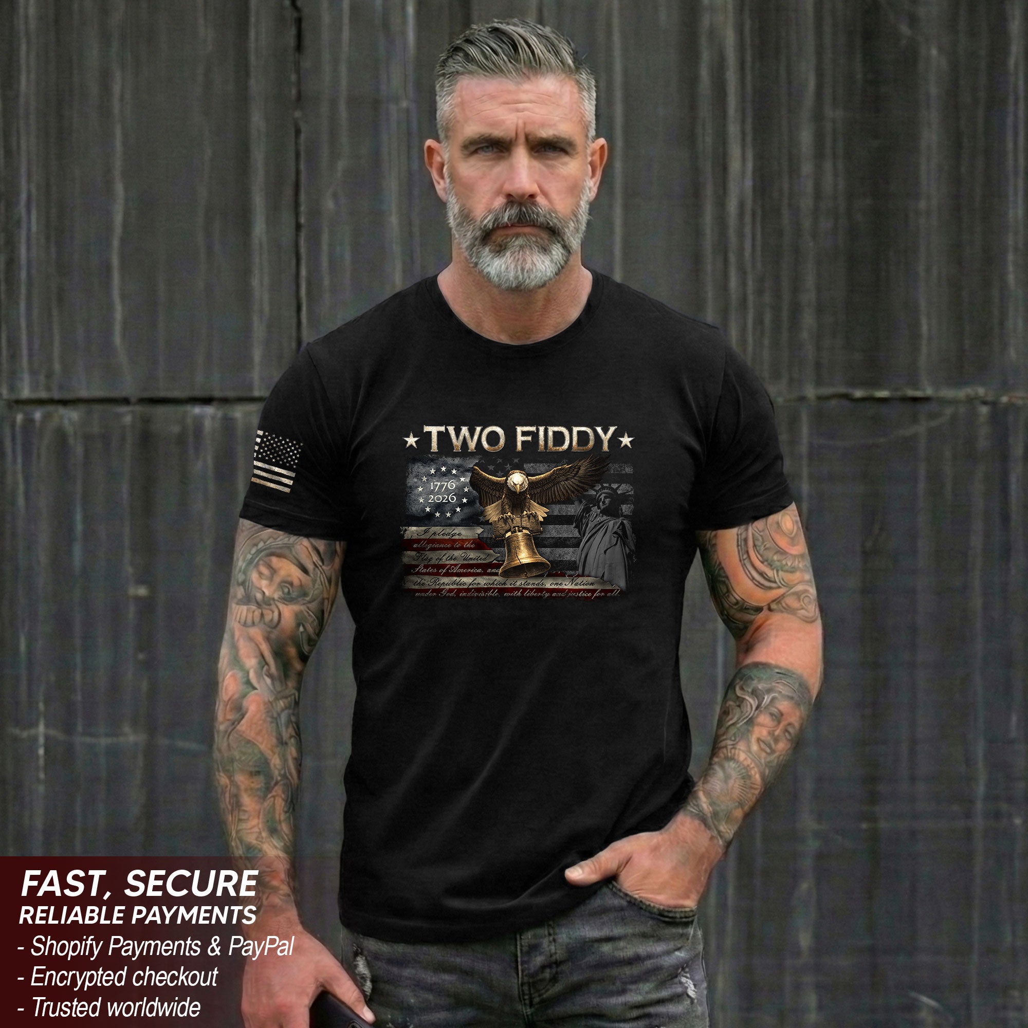 Vintage Style Eagle Liberty Bell T-Shirt - Two Fiddy American Flag Patriotic Cotton Top