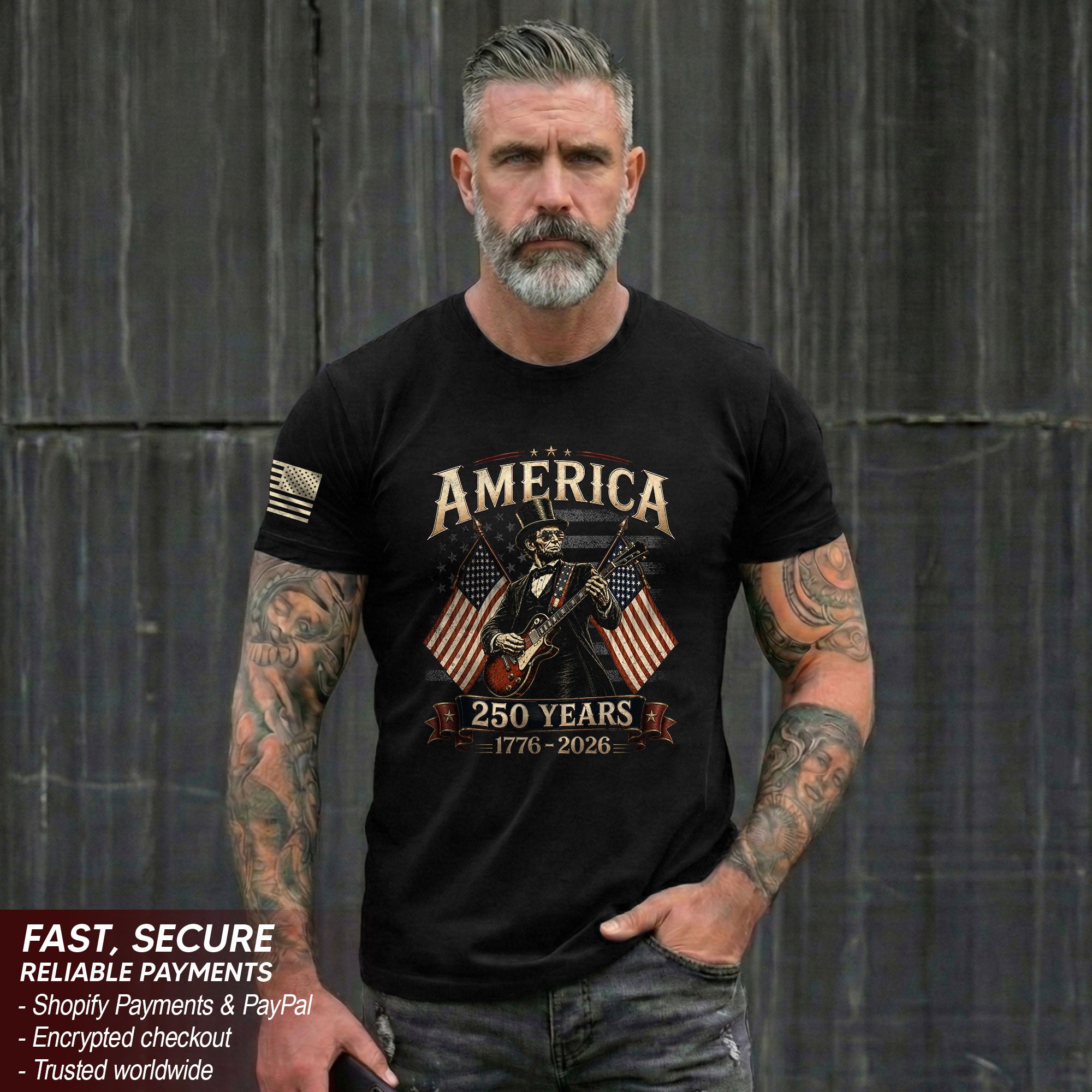 Patriotic Lincoln Electric Guitar T-Shirt 1776 2026 Vintage American Flags Tee Retro