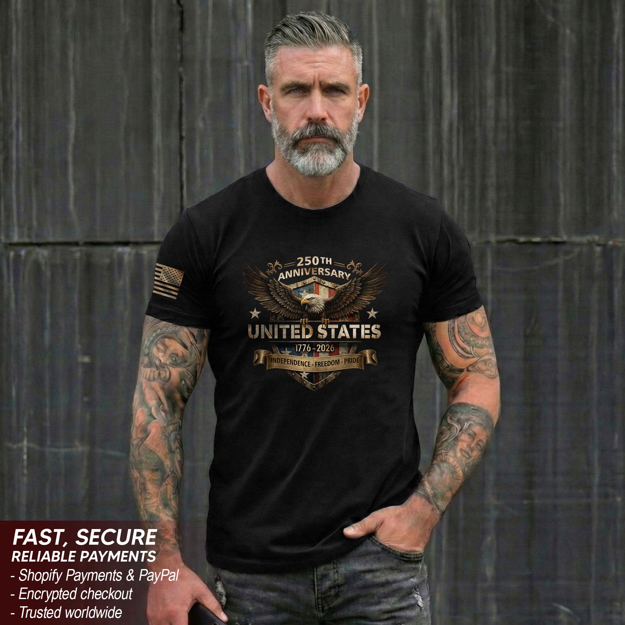 United States Eagle Shield Shirt 250th Anniversary 1776-2026 Patriotic Graphic Tee Apparel