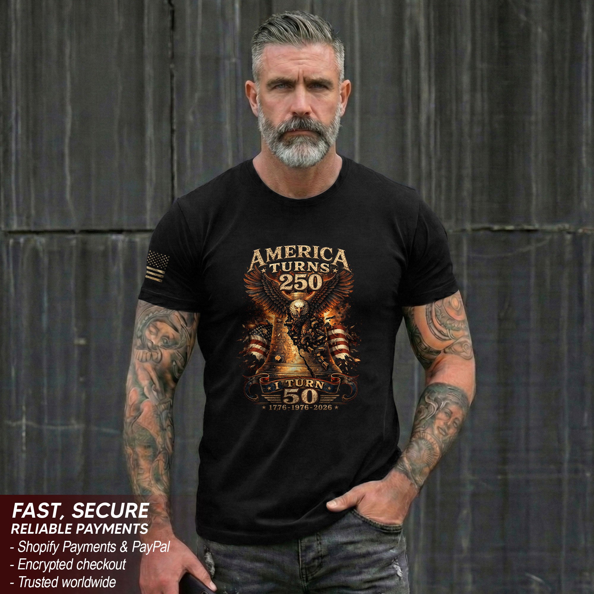 America Turns 250 I Turn 50 Eagle Liberty Bell Patriotic 50th Birthday 1976 T-Shirt