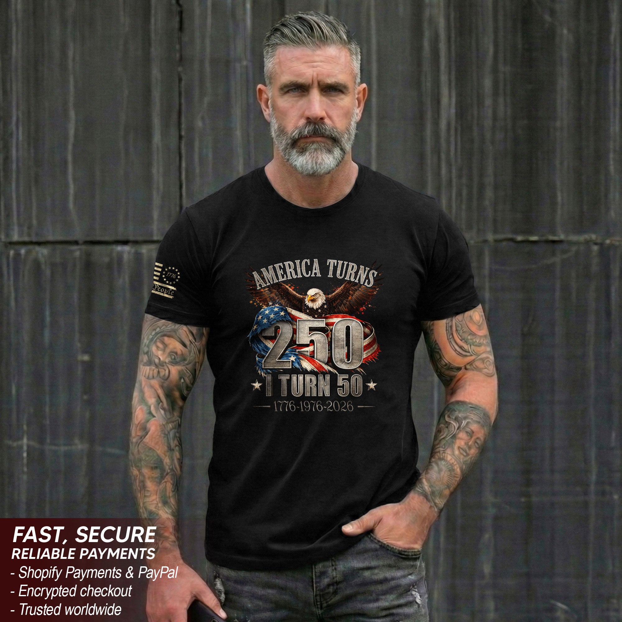 America Turns 250 I Turn 50 Shirt 1976 Vintage 50th Birthday Eagle Patriotic Tee Gift
