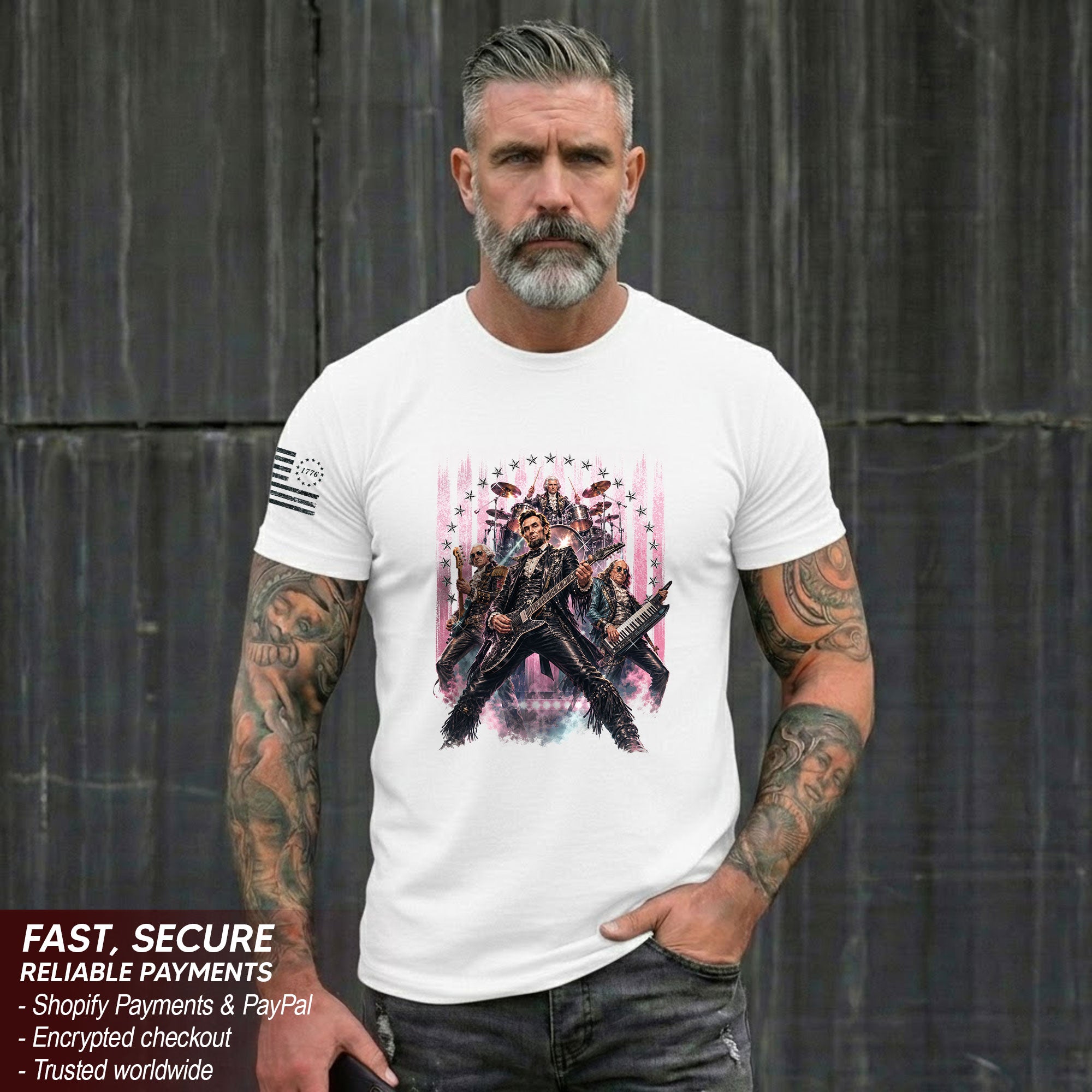 Vintage Patriotic Rock Band T-Shirt - Abraham Lincoln Guitar Graphic Apparel Tee
