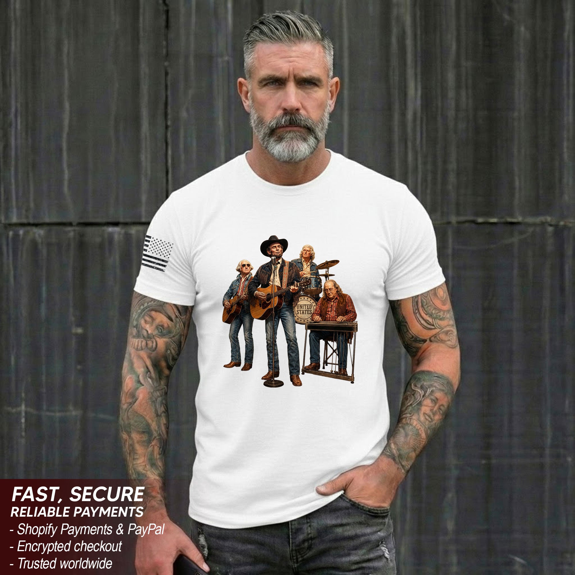 Vintage Patriotic Country Music Apparel - Founding Fathers Band Graphic Design