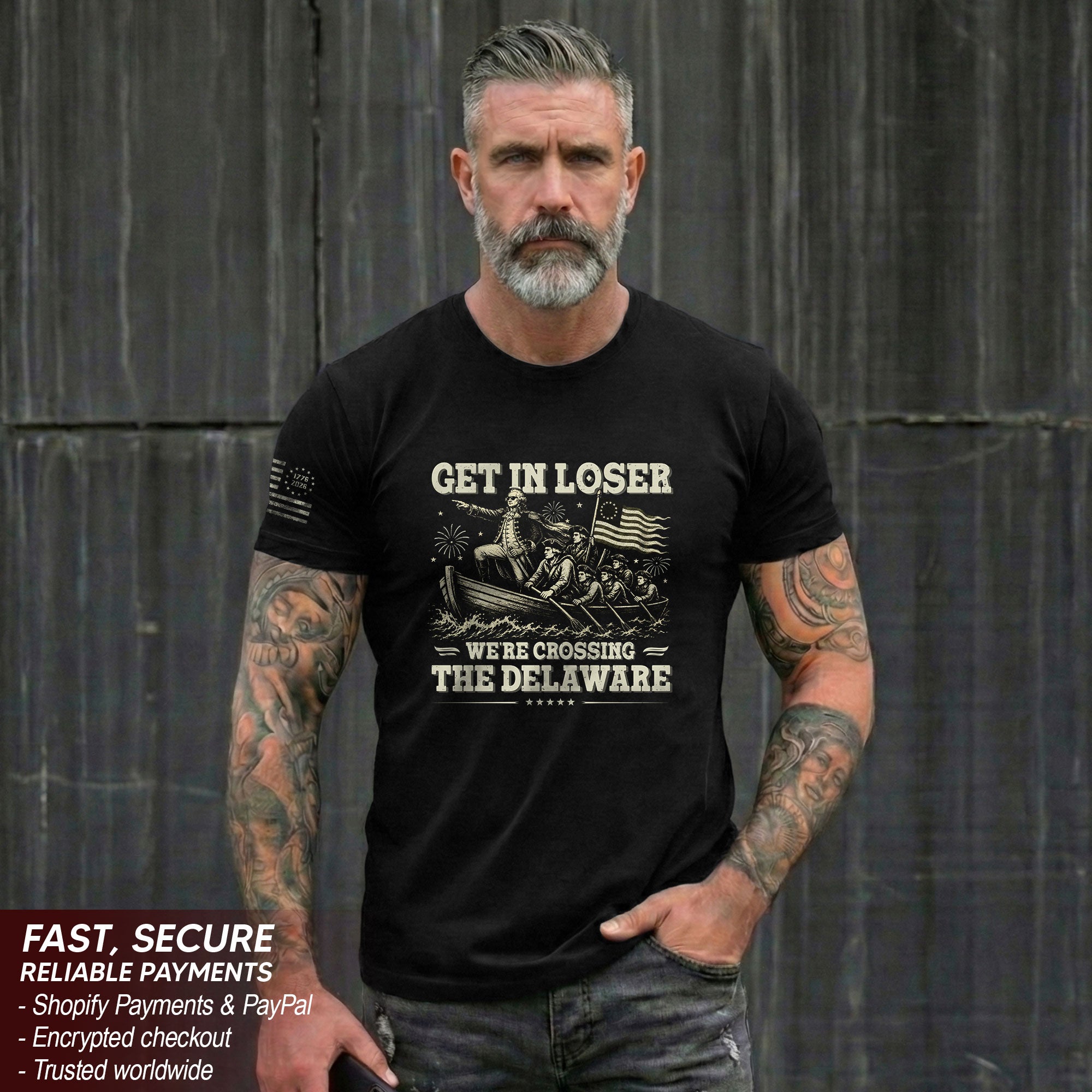 Get In Loser We're Crossing The Delaware Graphic Tee - Patriotic Washington History Shirt