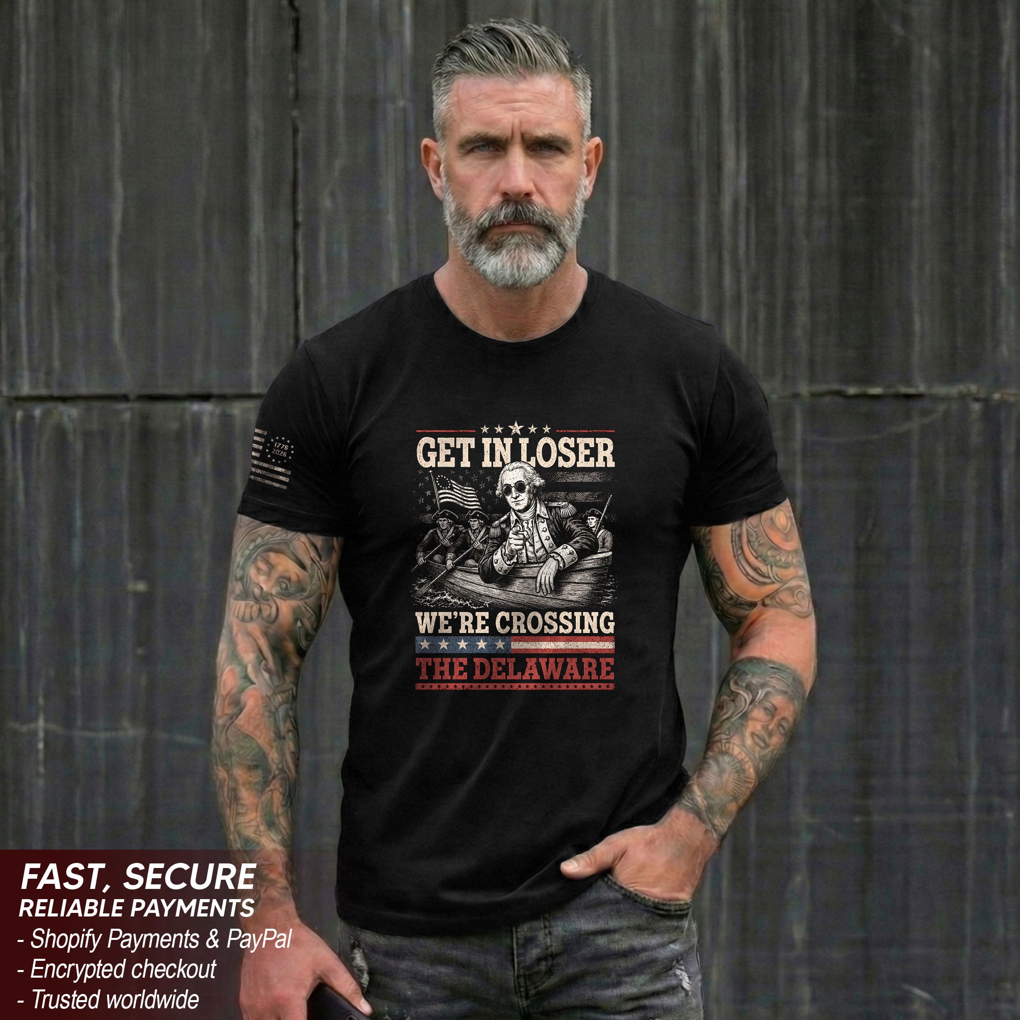 Washington Delaware Crossing Graphic Tee - Vintage Patriotic Funny Style Cotton Shirt