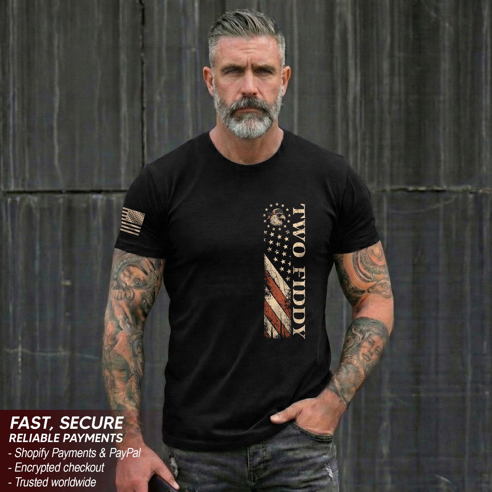 Two Fiddy Vertical Flag Graphic Tee - Minimalist Patriotic 250th Anniversary Cotton Shirt