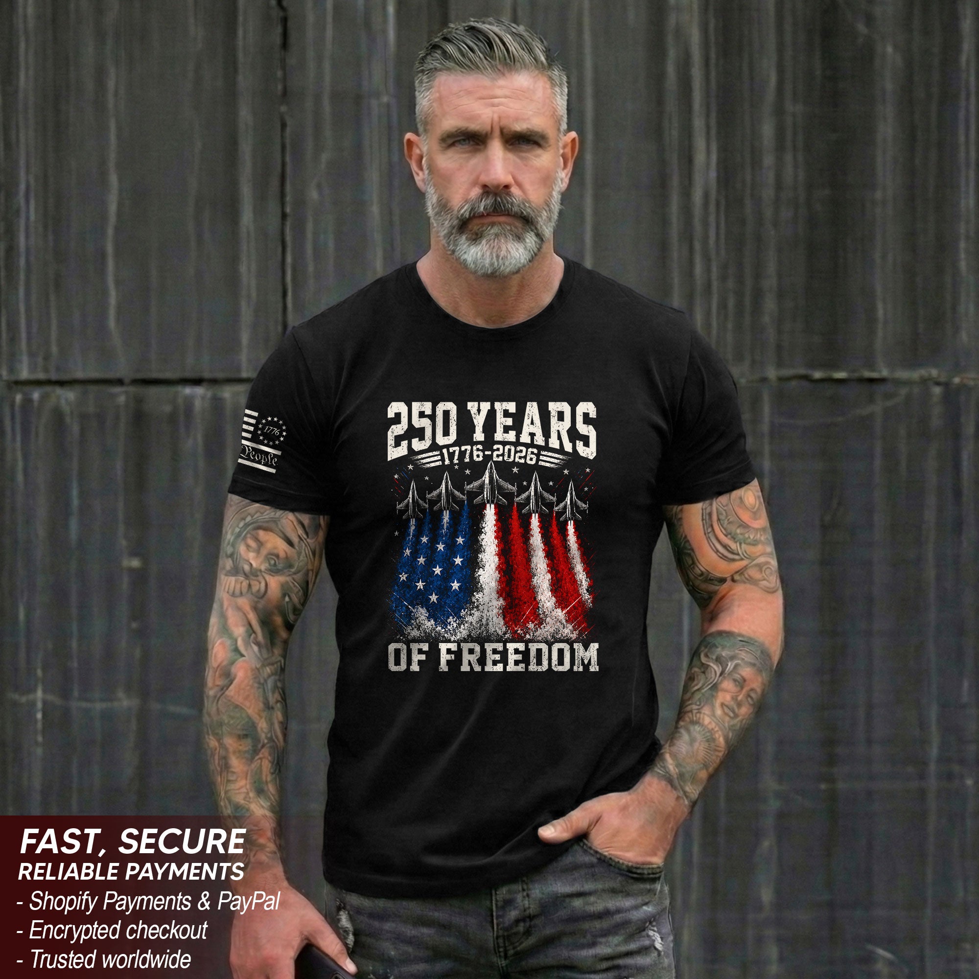 Commemorative 250 Years Freedom Tee - Vintage Fighter Jet Patriotic Cotton Shirt