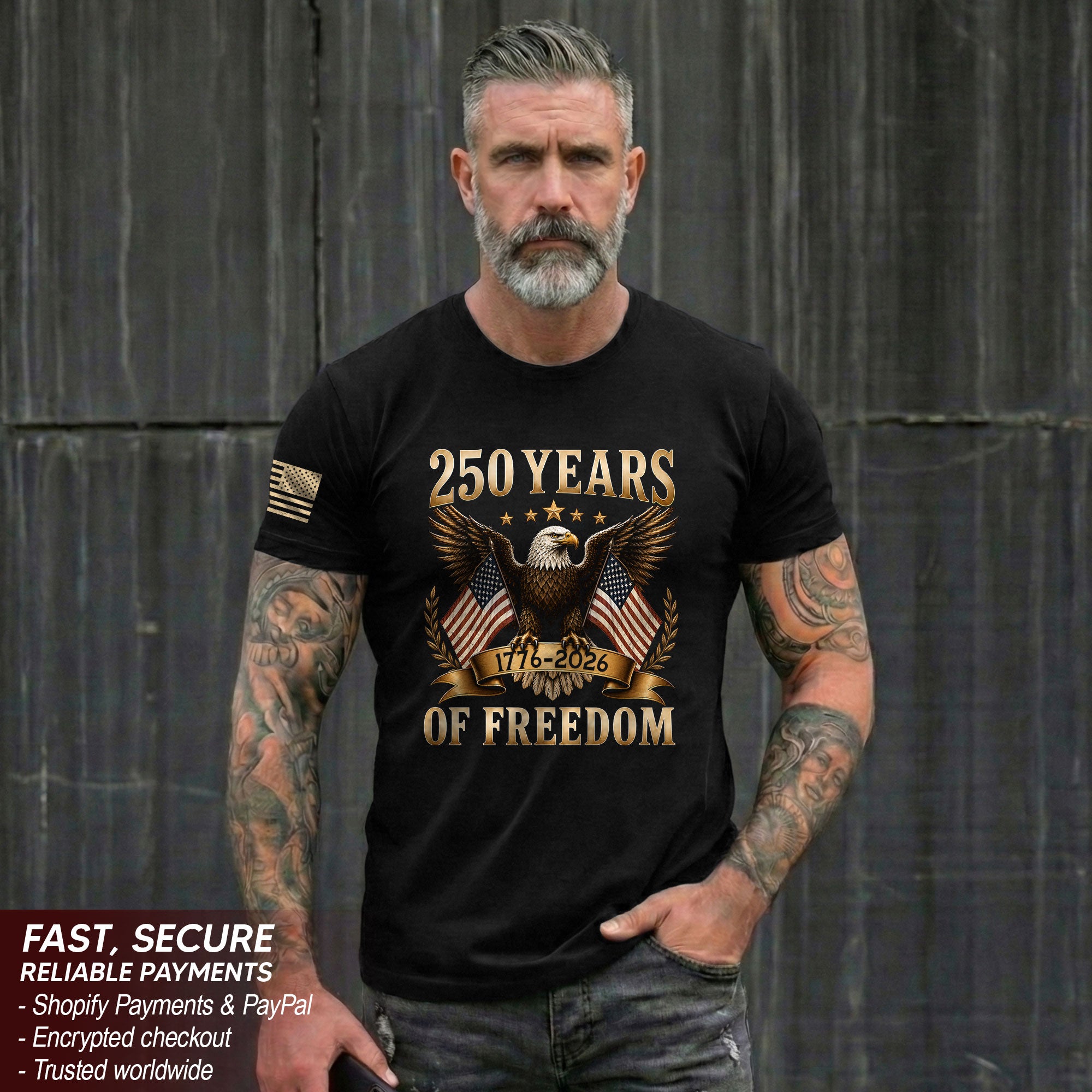 250 Years Of Freedom Graphic Tee - Classic Patriotic Eagle American Flag Cotton Shirt