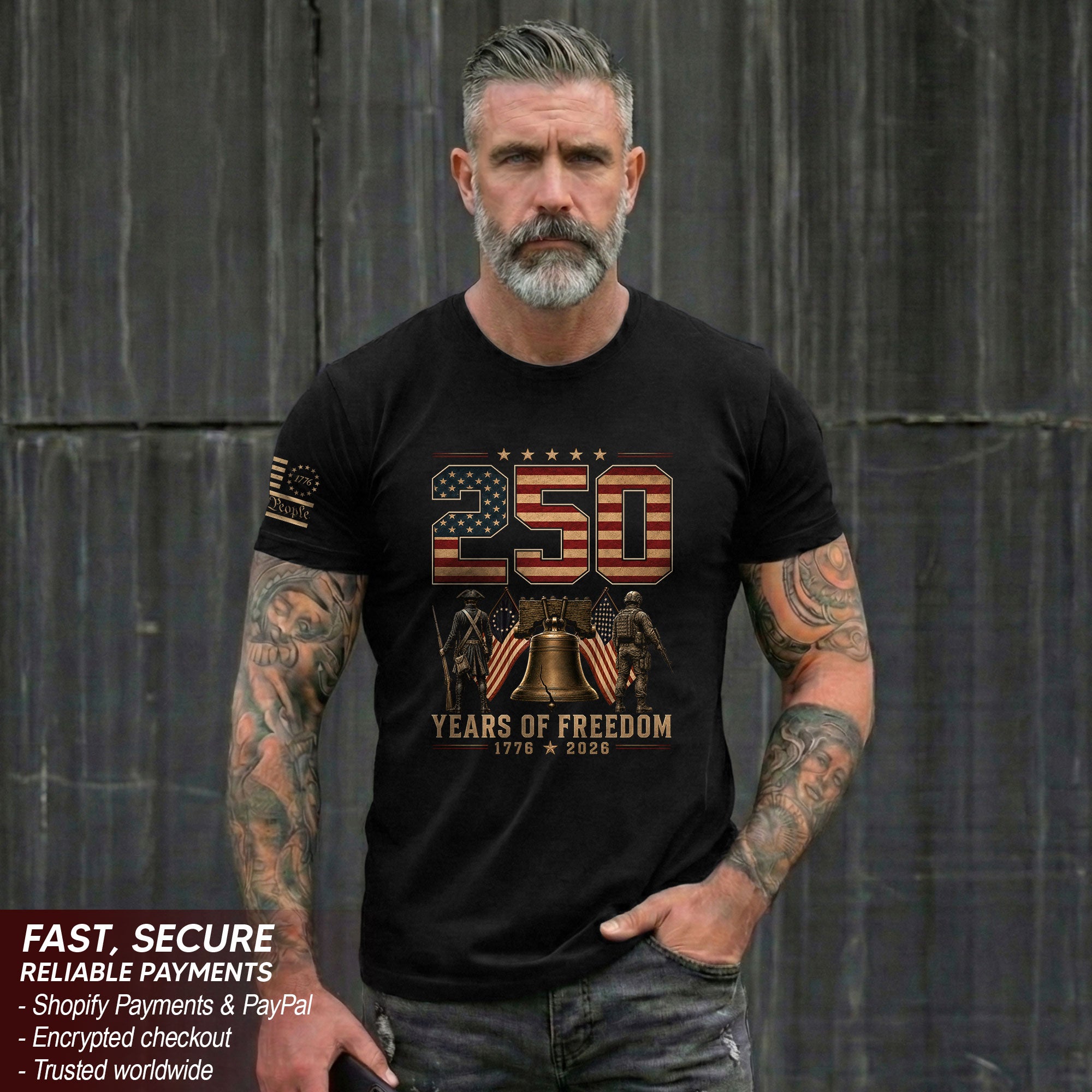 250 Years Of Freedom Tee - Historic Liberty Bell Patriotic Soldier Cotton Shirt