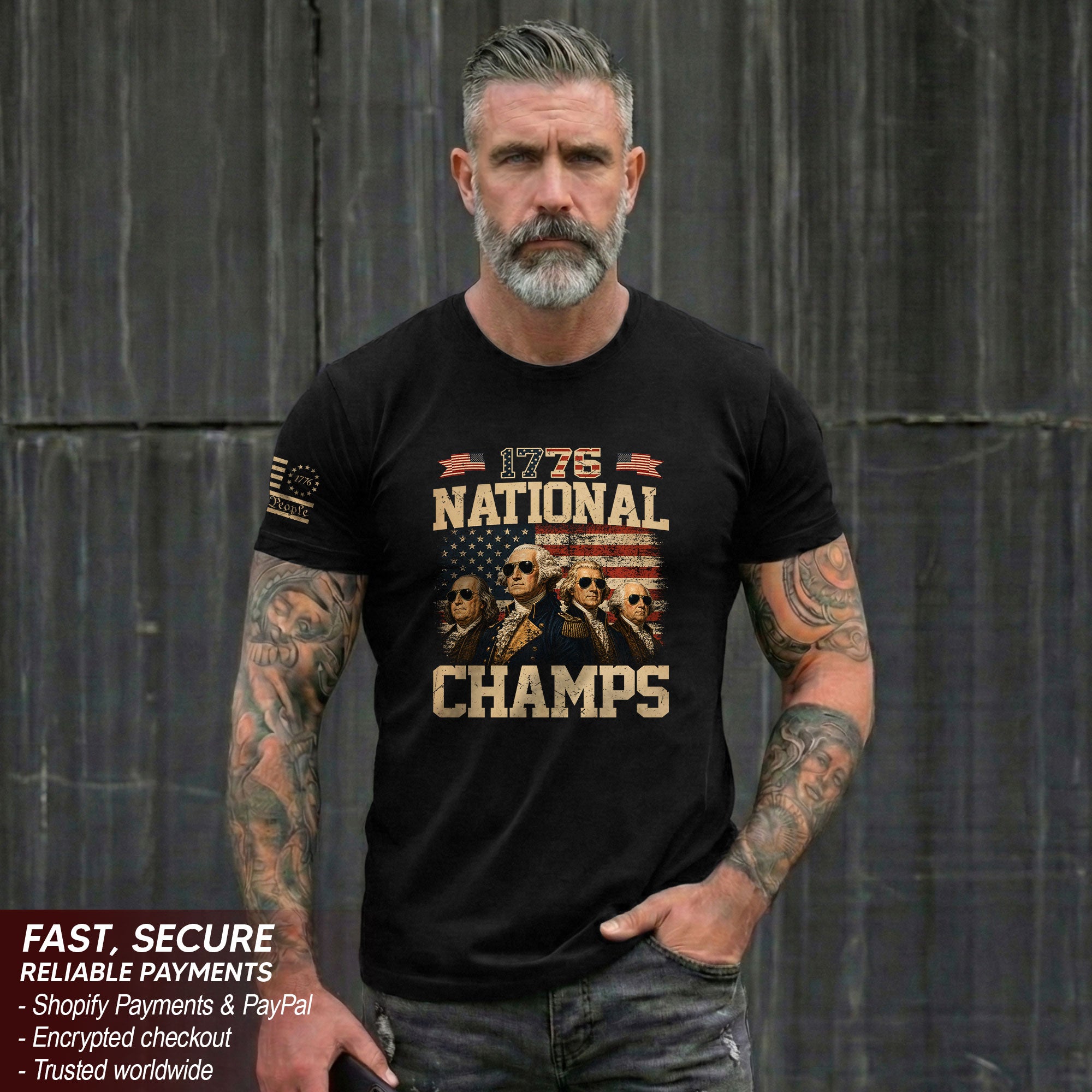 1776 National Champs Graphic T-Shirt Patriotic Founding Fathers Vintage Style Casual Tee