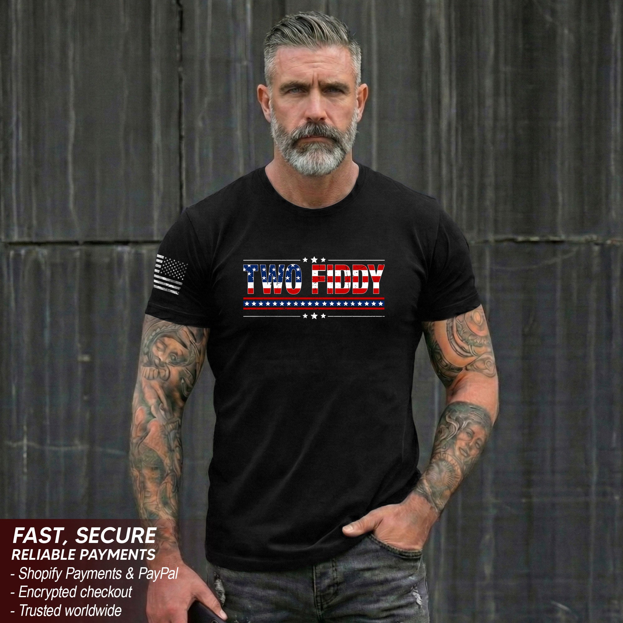 Two Fiddy Graphic T-Shirt Patriotic American Flag Design Casual Tee for Men and Women