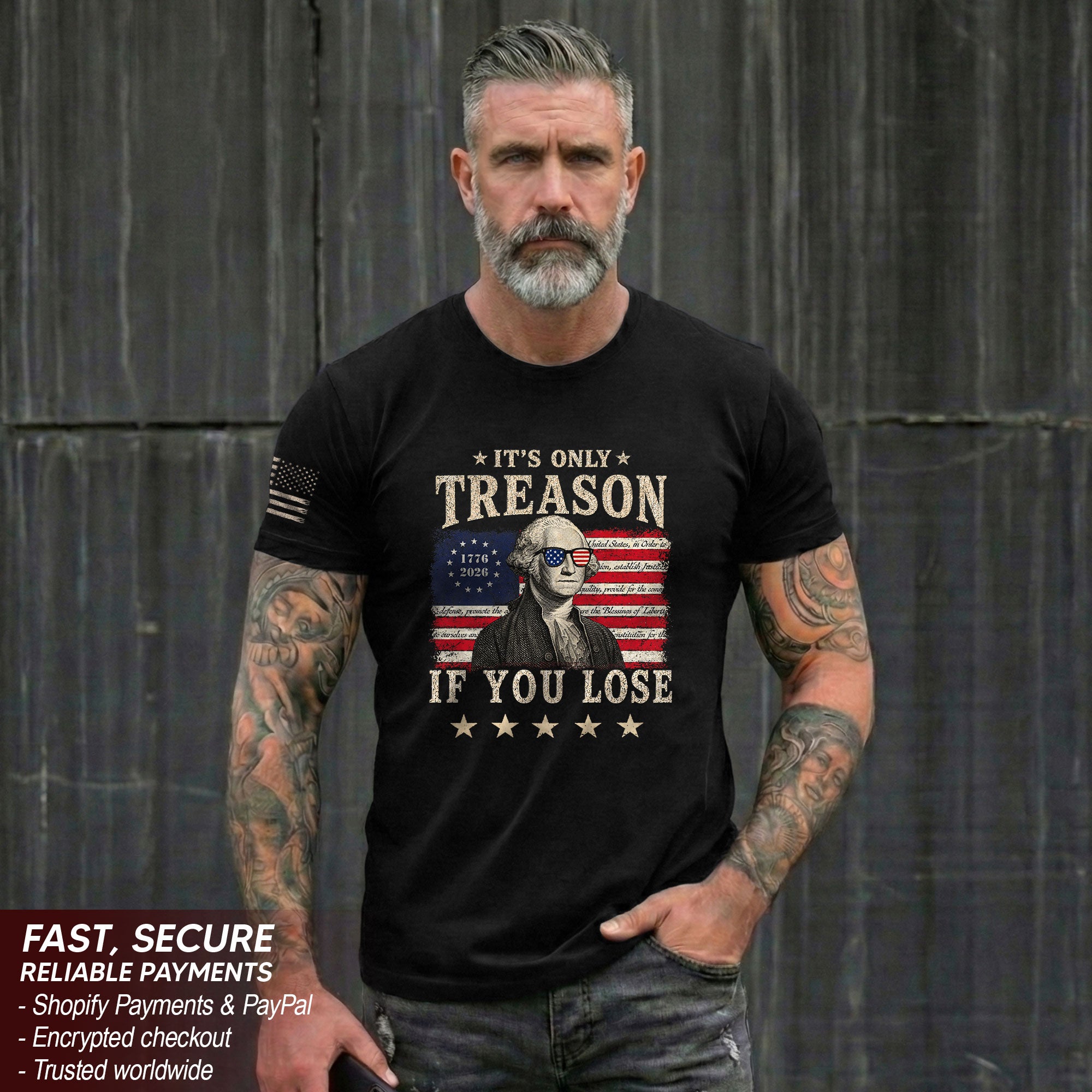 It's Only Treason If You Lose T-Shirt George Washington Patriotic Flag Graphic Tee