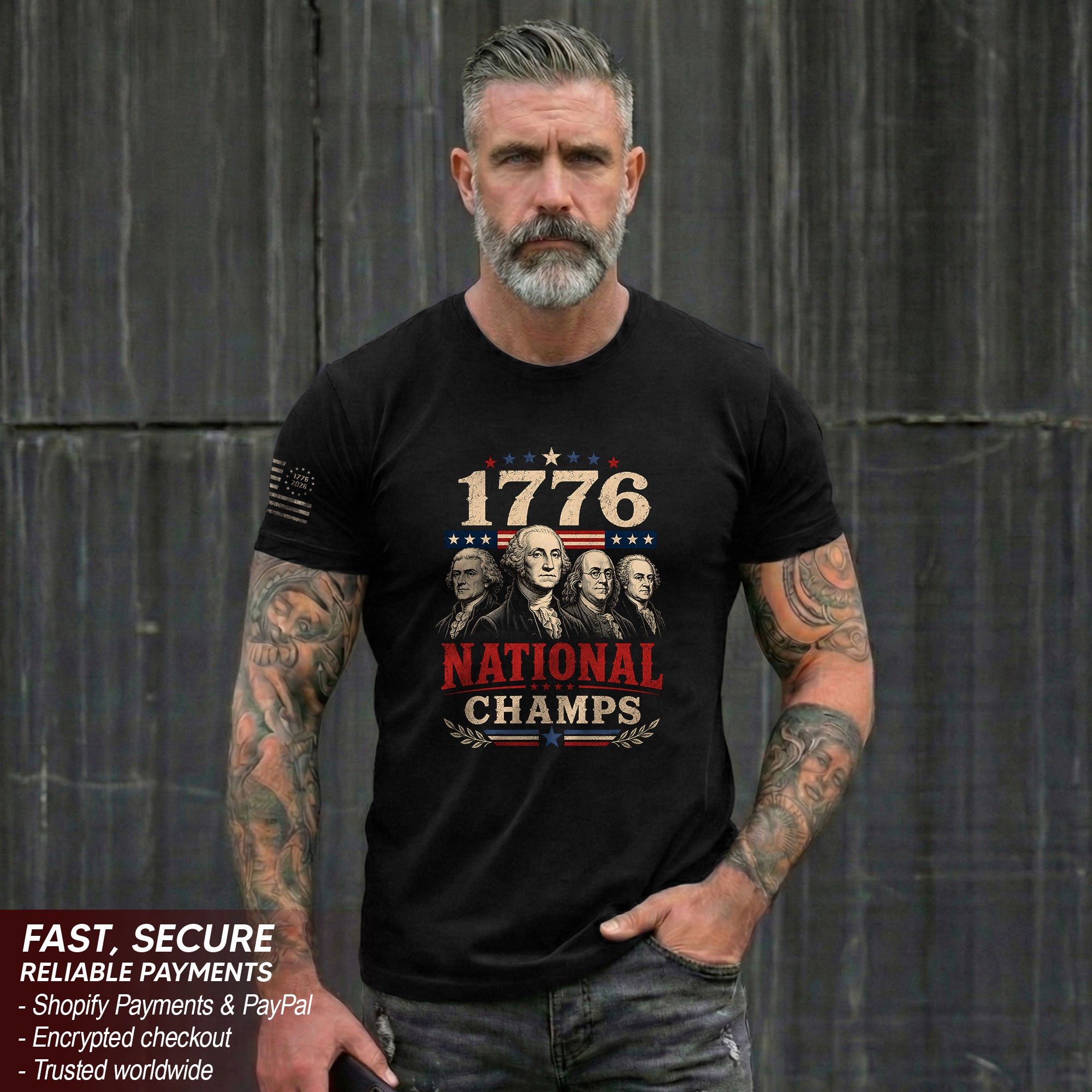 Founding Fathers Graphic Apparel - 1776 National Champs Patriotic Navy T-Shirt