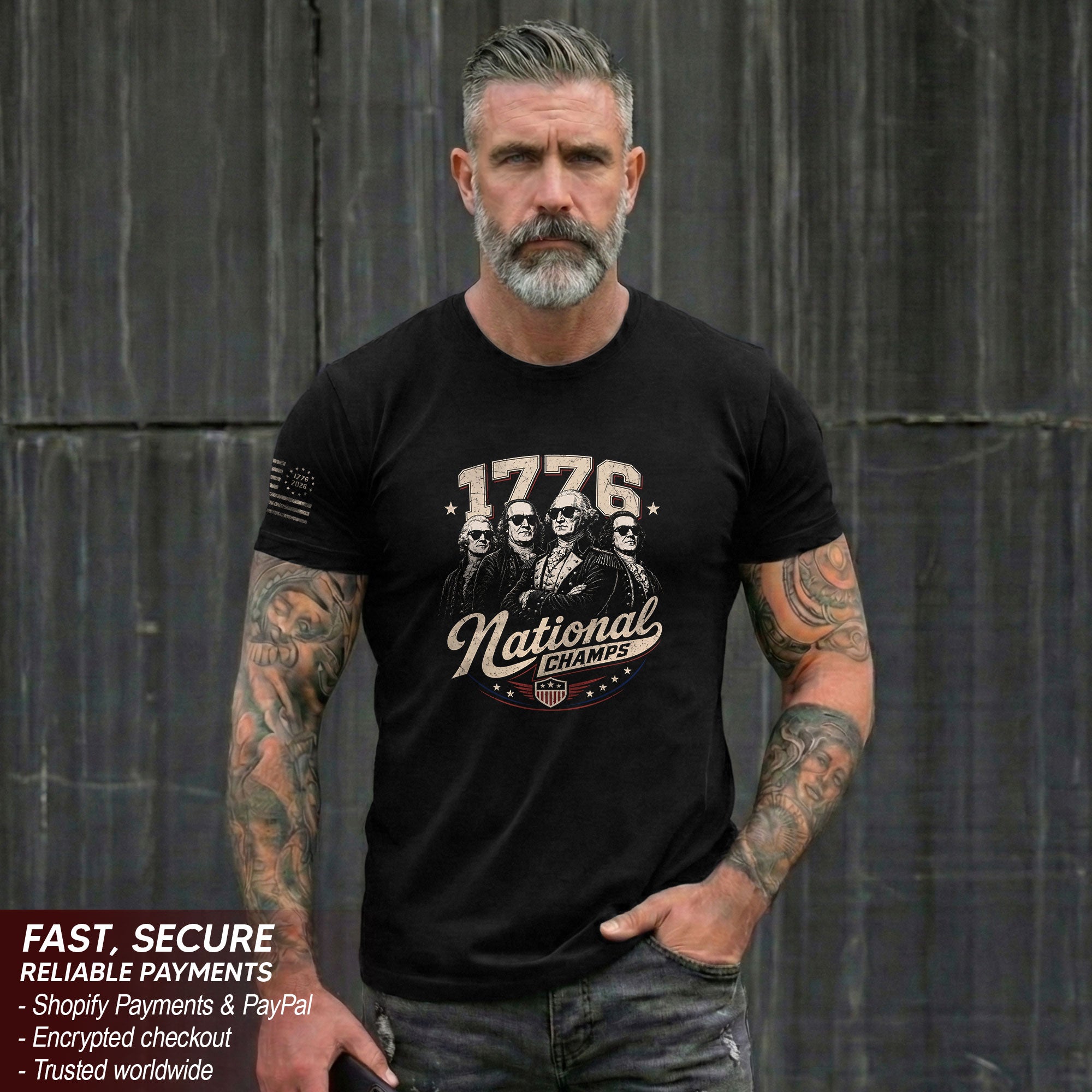 1776 National Champs Patriotic Top - Vintage Style Founding Fathers Graphic Shirt