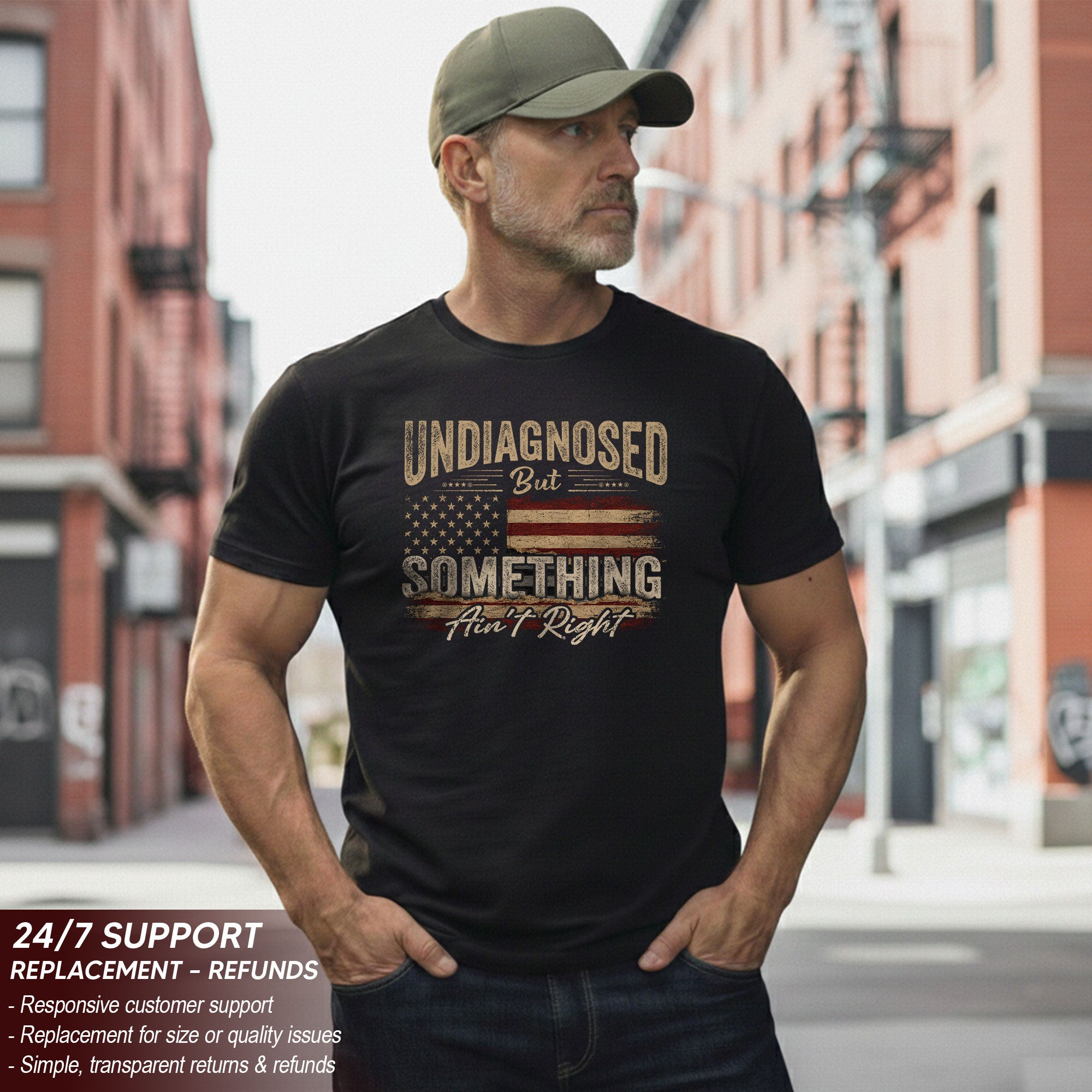Undiagnosed But Something Ain't Right T-Shirt Distressed American Flag Humor Tee
