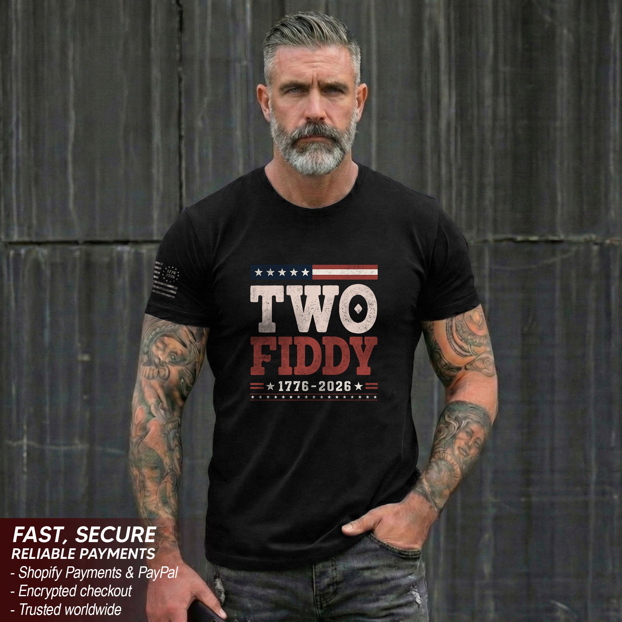 Two Fiddy 1776-2026 Patriotic T-Shirt - Vintage American Independence Graphic Tee