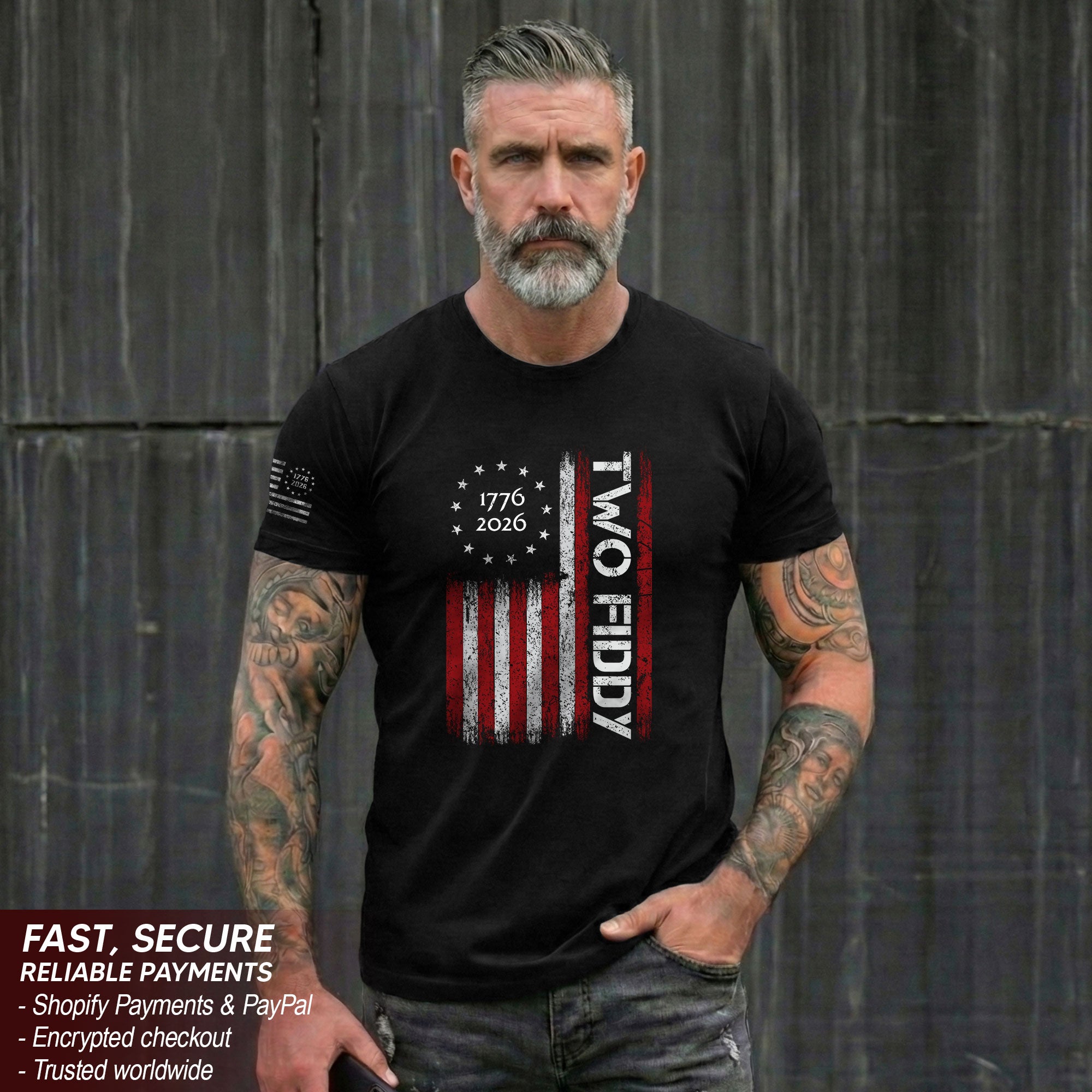 Vintage American Two Fiddy 1776-2026 Flag Graphic Apparel - Patriotic Anniversary Top