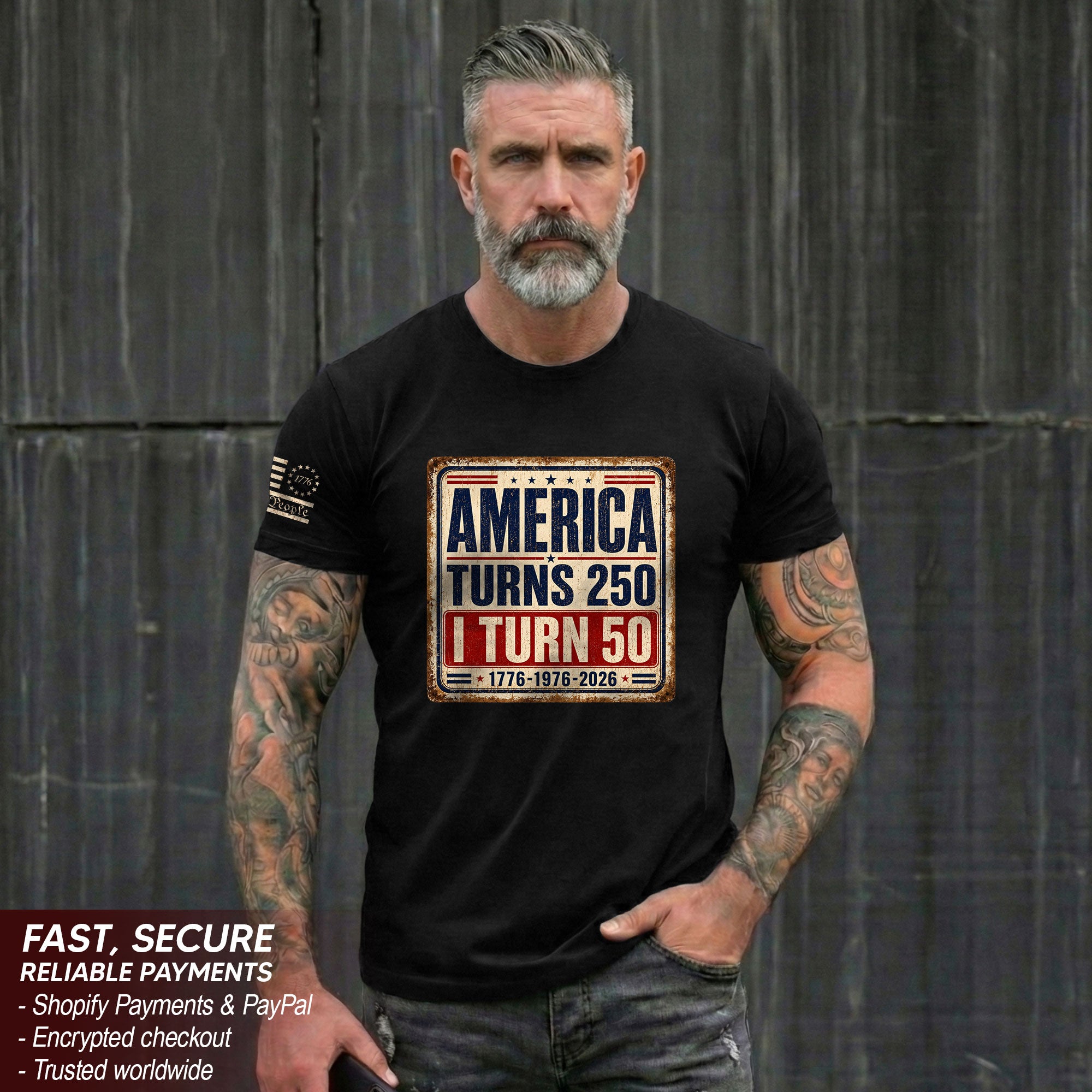Distressed 1776 1976 2026 Birthday T Shirt America Turns 250 And I Turn 50 Anniversary Tee