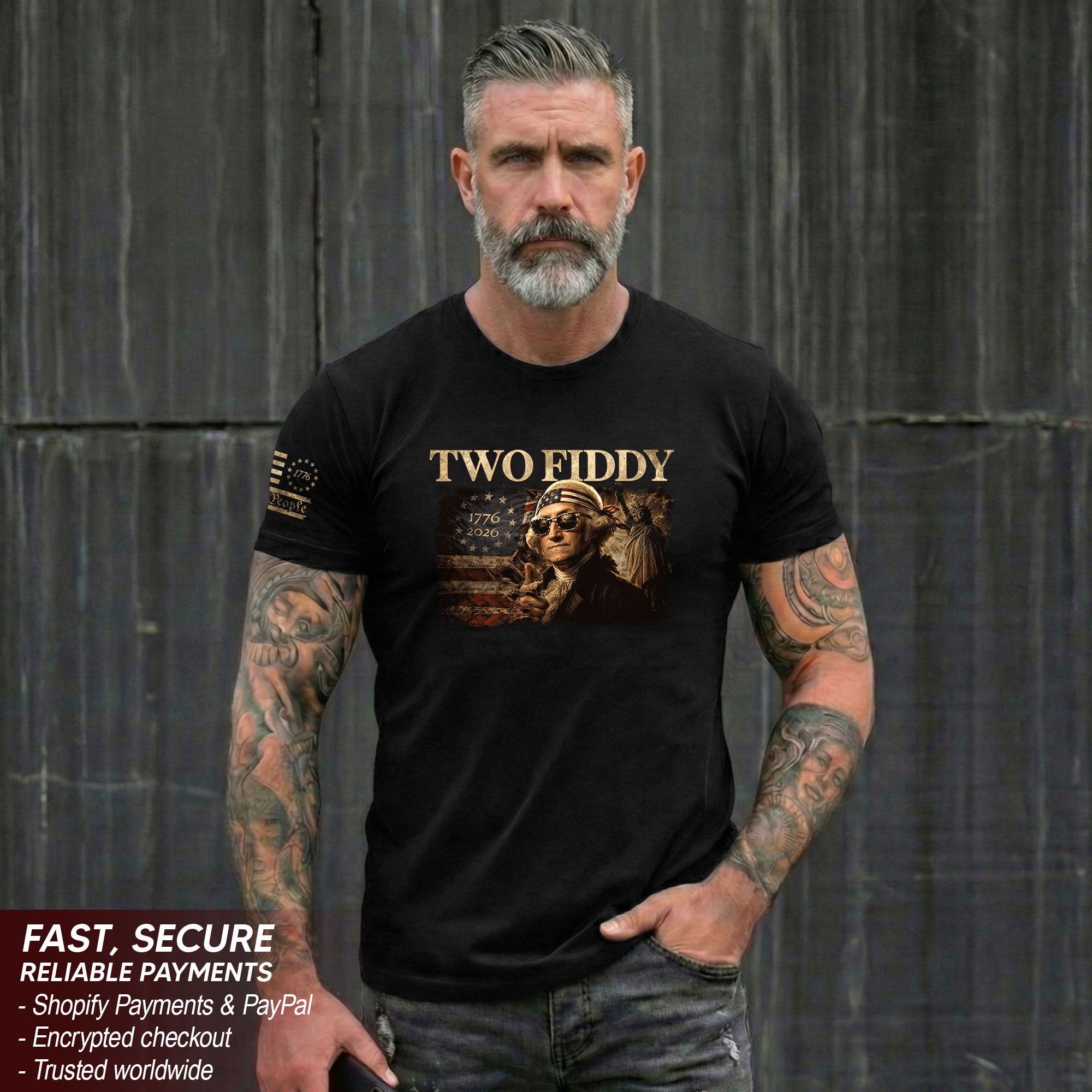 Two Fiddy George Washington 1776 2026 Patriotic Graphic Tee American Heritage Shirt