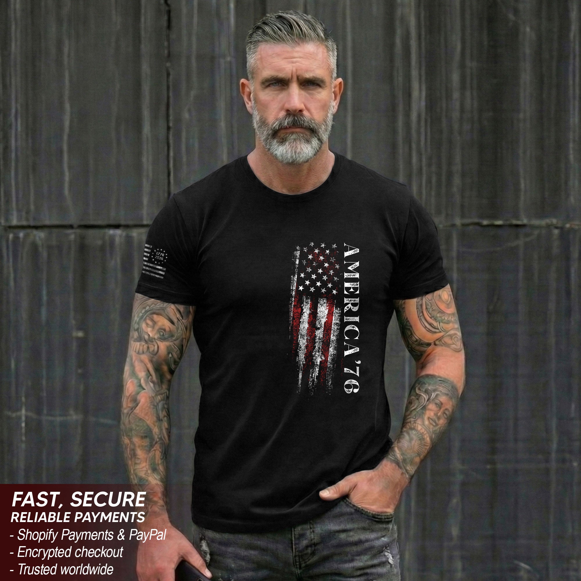 America '76 Graphic T Shirt Patriotic Vertical Flag Design Casual Mens Statement Shirt