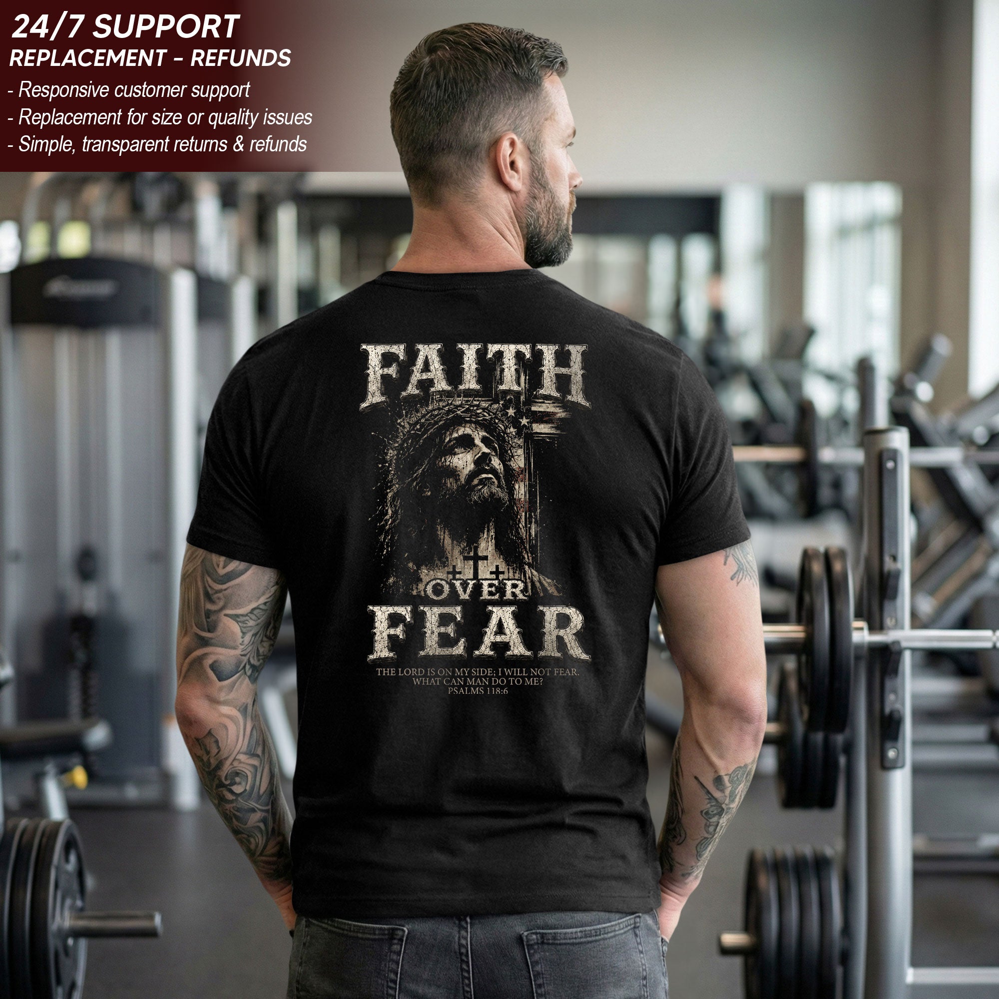 Faith Over Fear T Shirt Christian Jesus Three Crosses Psalms 118 6 Religious Tee